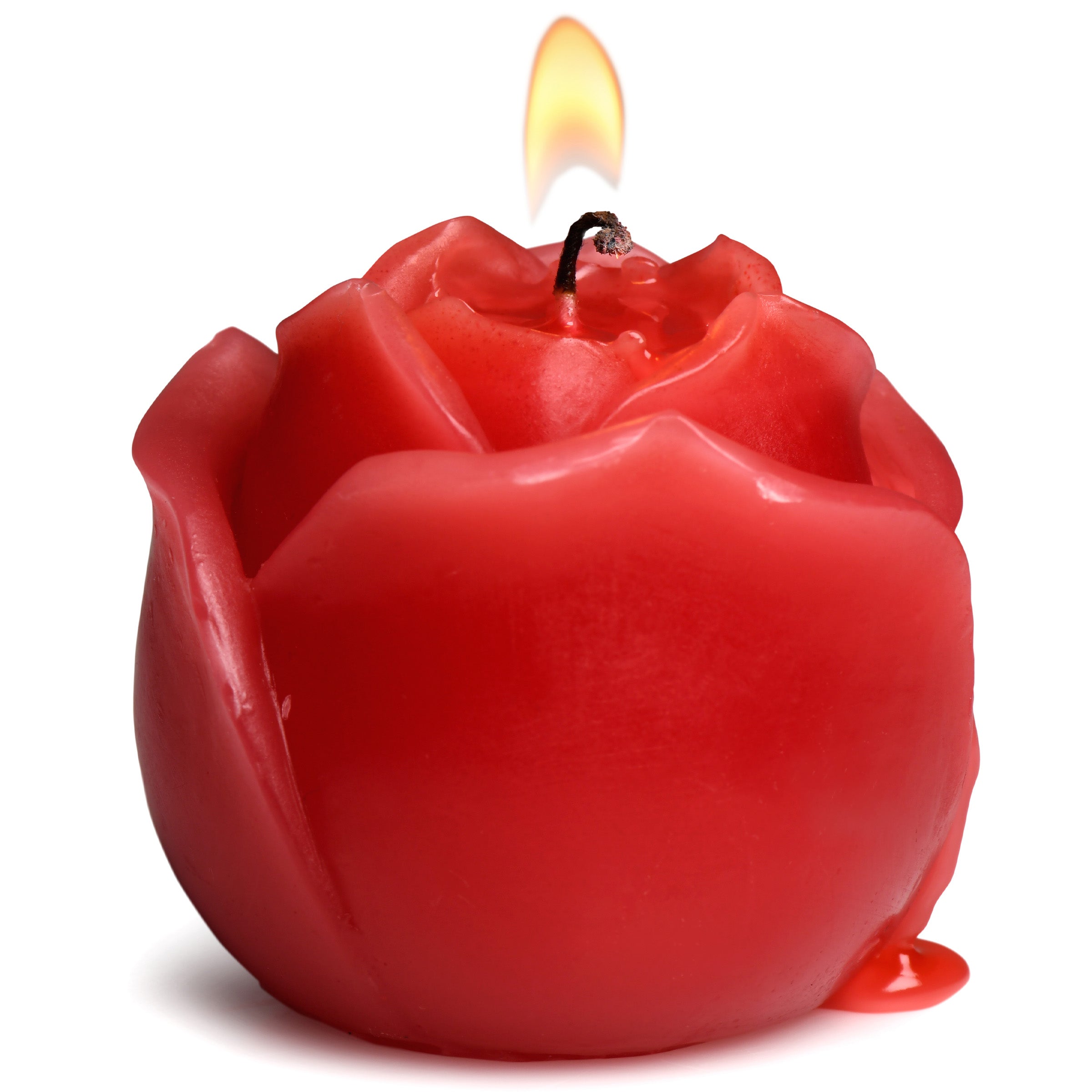 Flaming Rose Drip Candle with lit wick