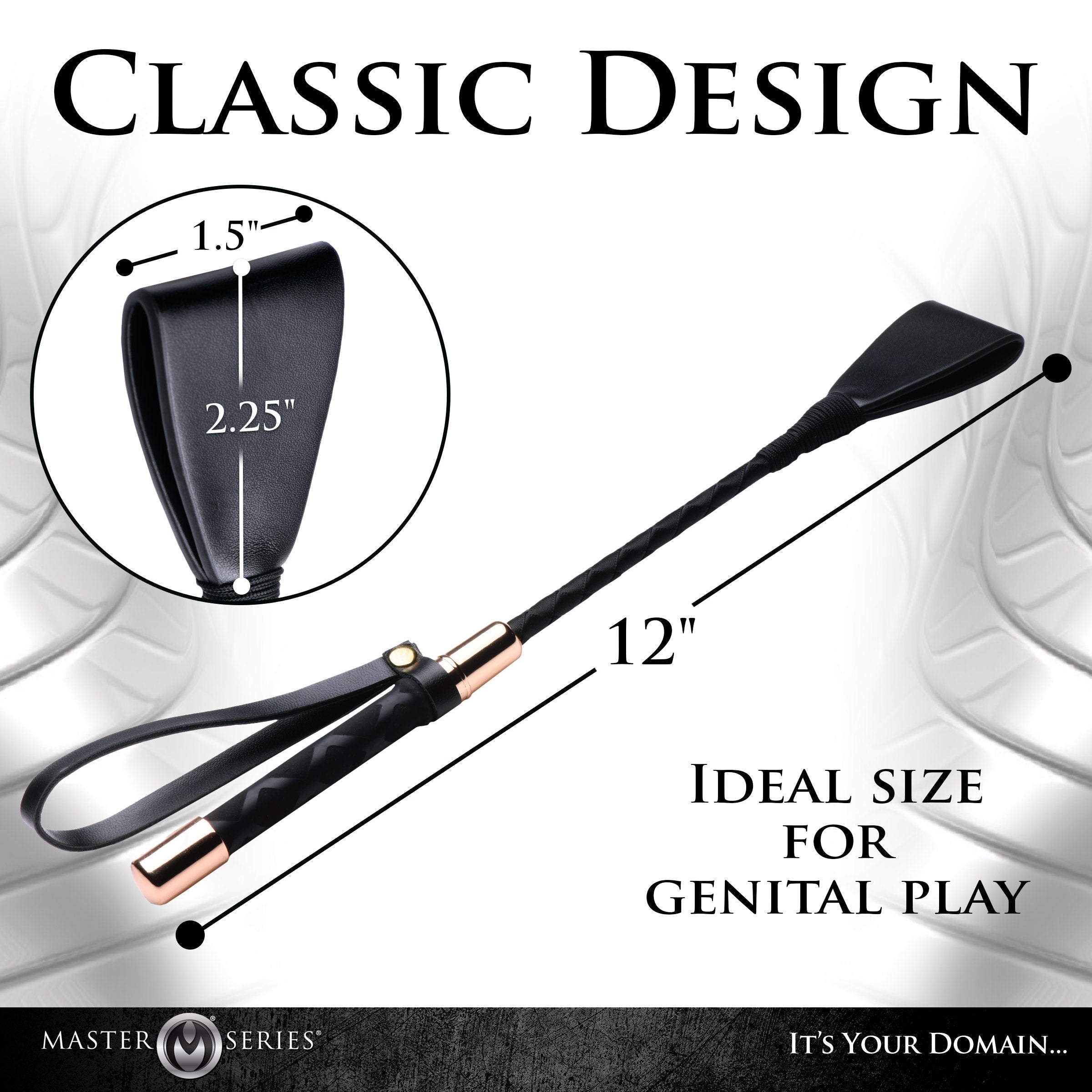 The Stallion Riding Crop featuring a sturdy black handle and gold detailing