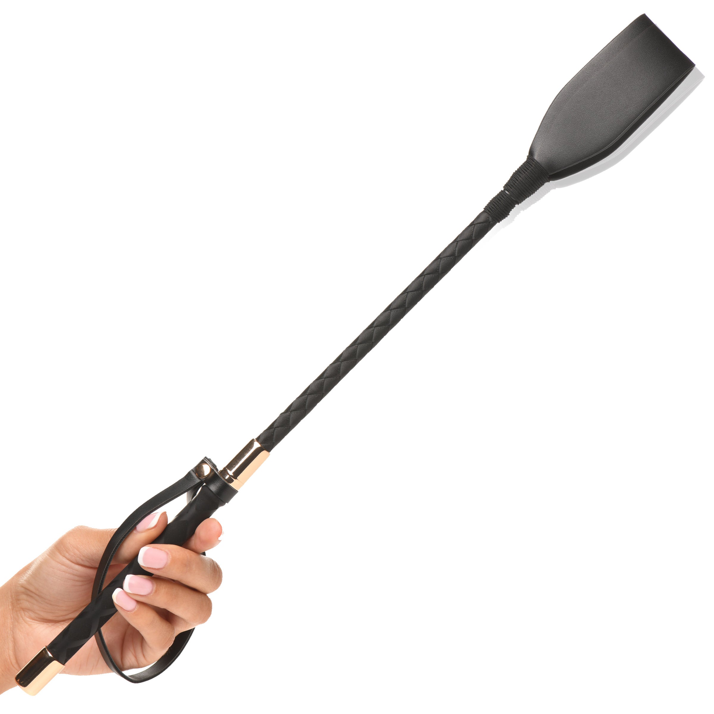 Hand gripping the handle of the Stallion 18-inch Riding Crop