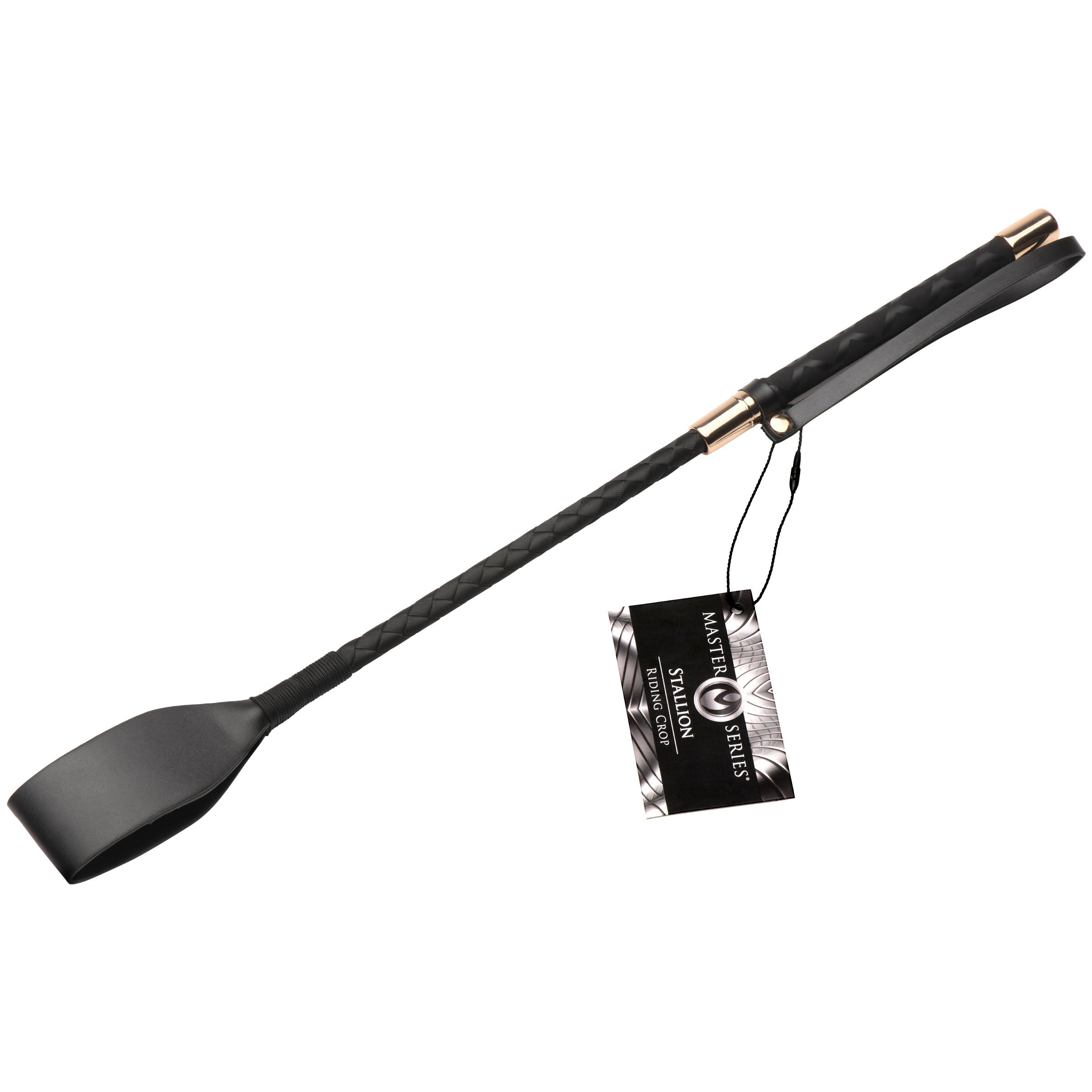 Black Stallion Riding Crop with 18-inch length and wrist strap