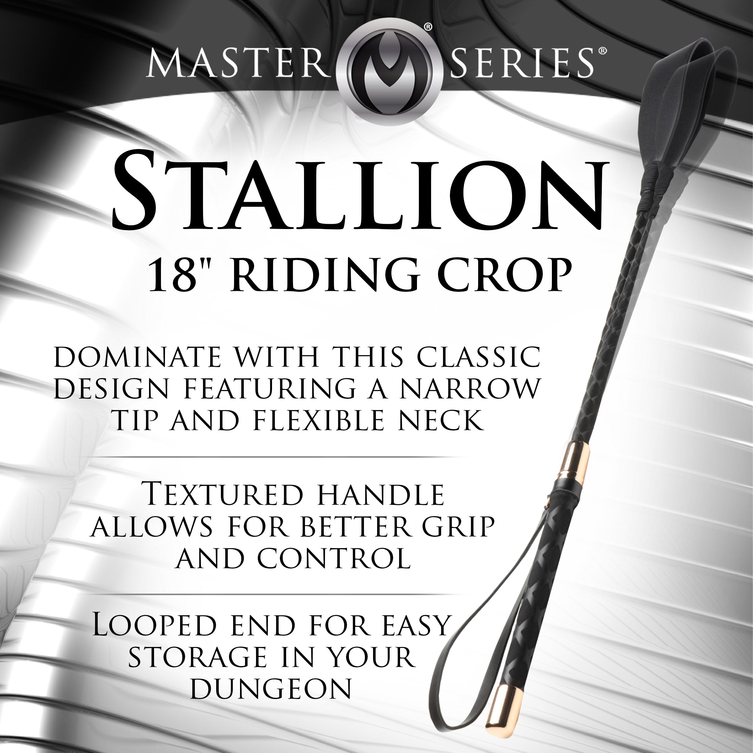 Master Series Stallion Riding Crop with an 18-inch length for equestrian role-play