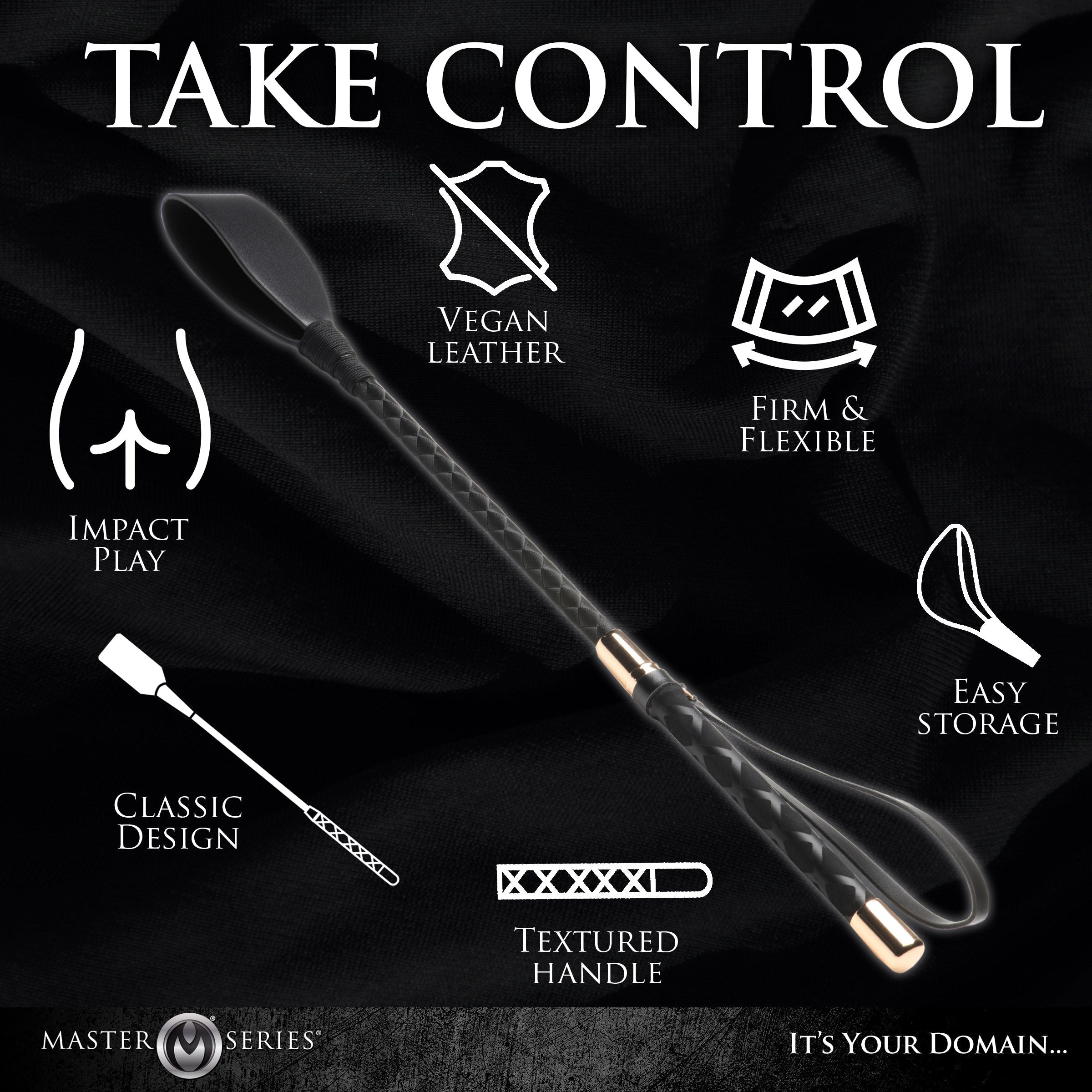 Black leather Stallion Riding Crop for enhanced dominance in play