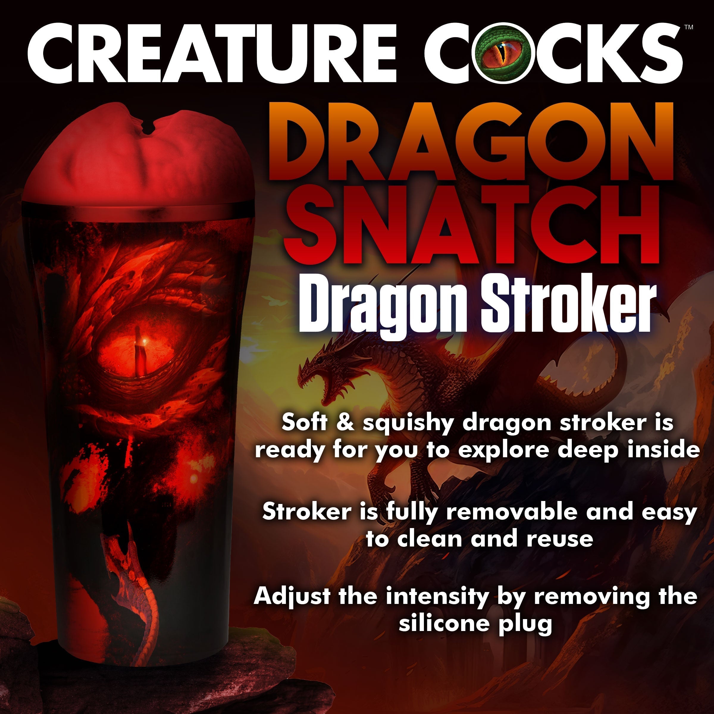 Dragon Snatch Stroker product label highlighting features