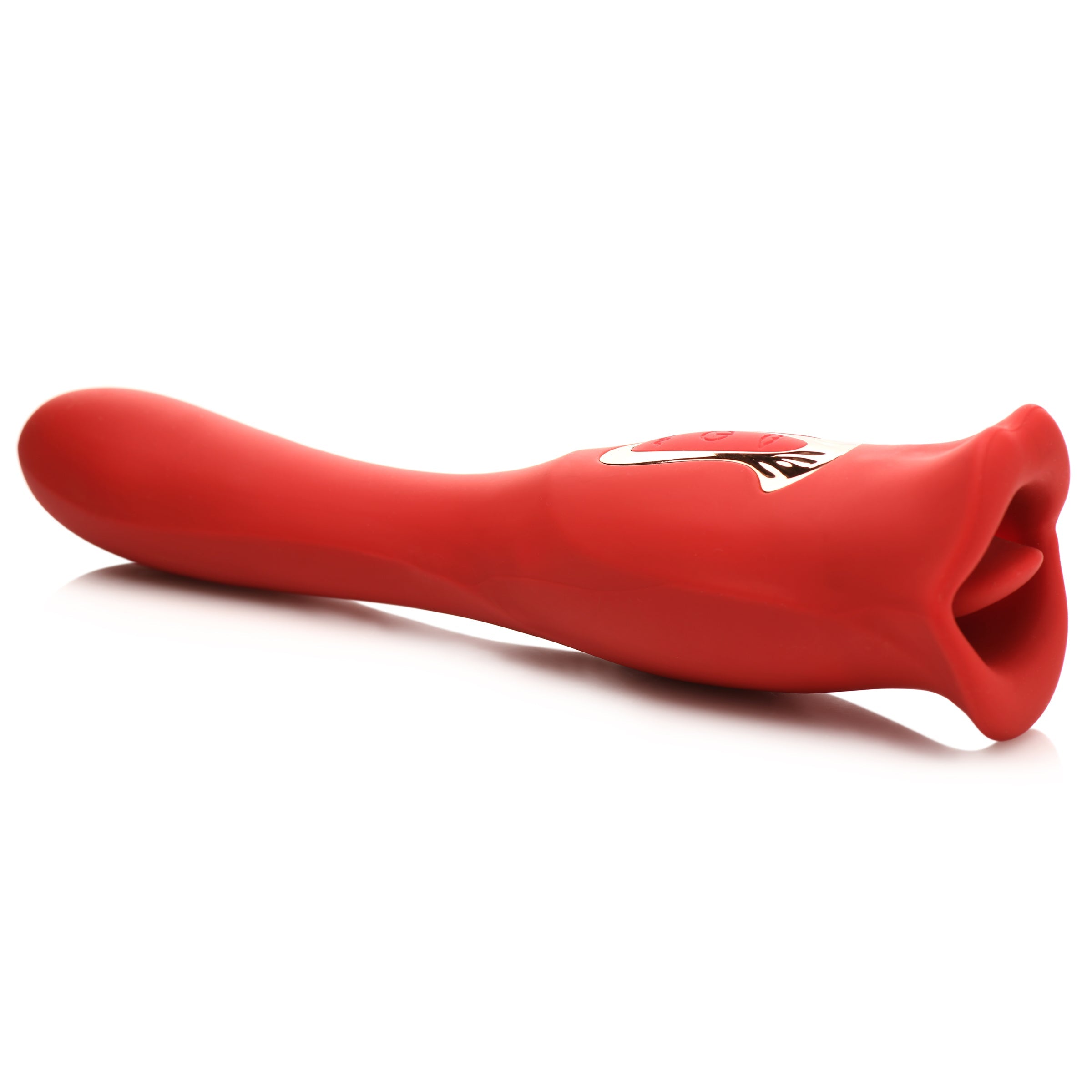 Dual-ended Kiss And Tell Pro Vibrator in red with black grip