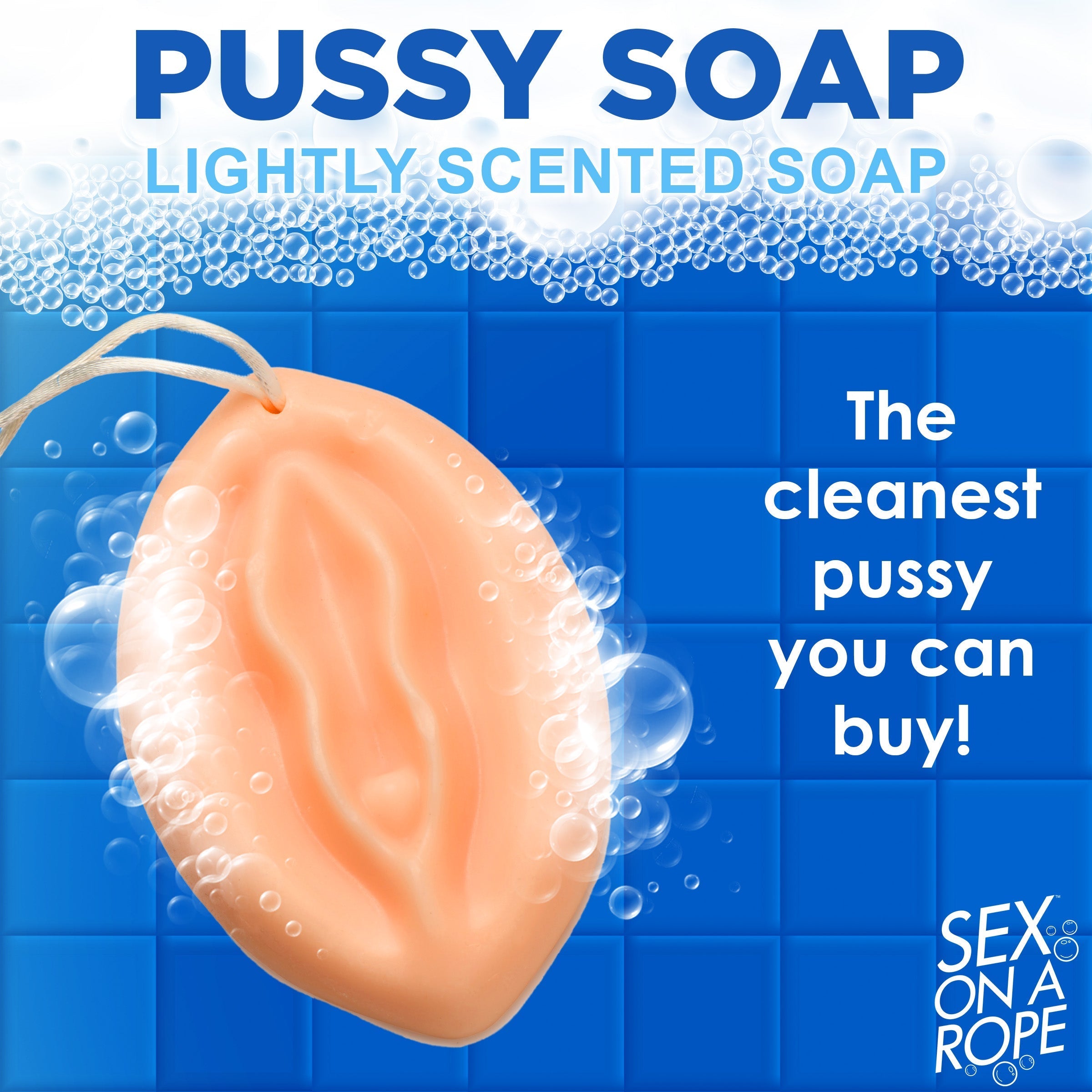 Close-up of the Pussy Soap on a Rope highlighting its light scent