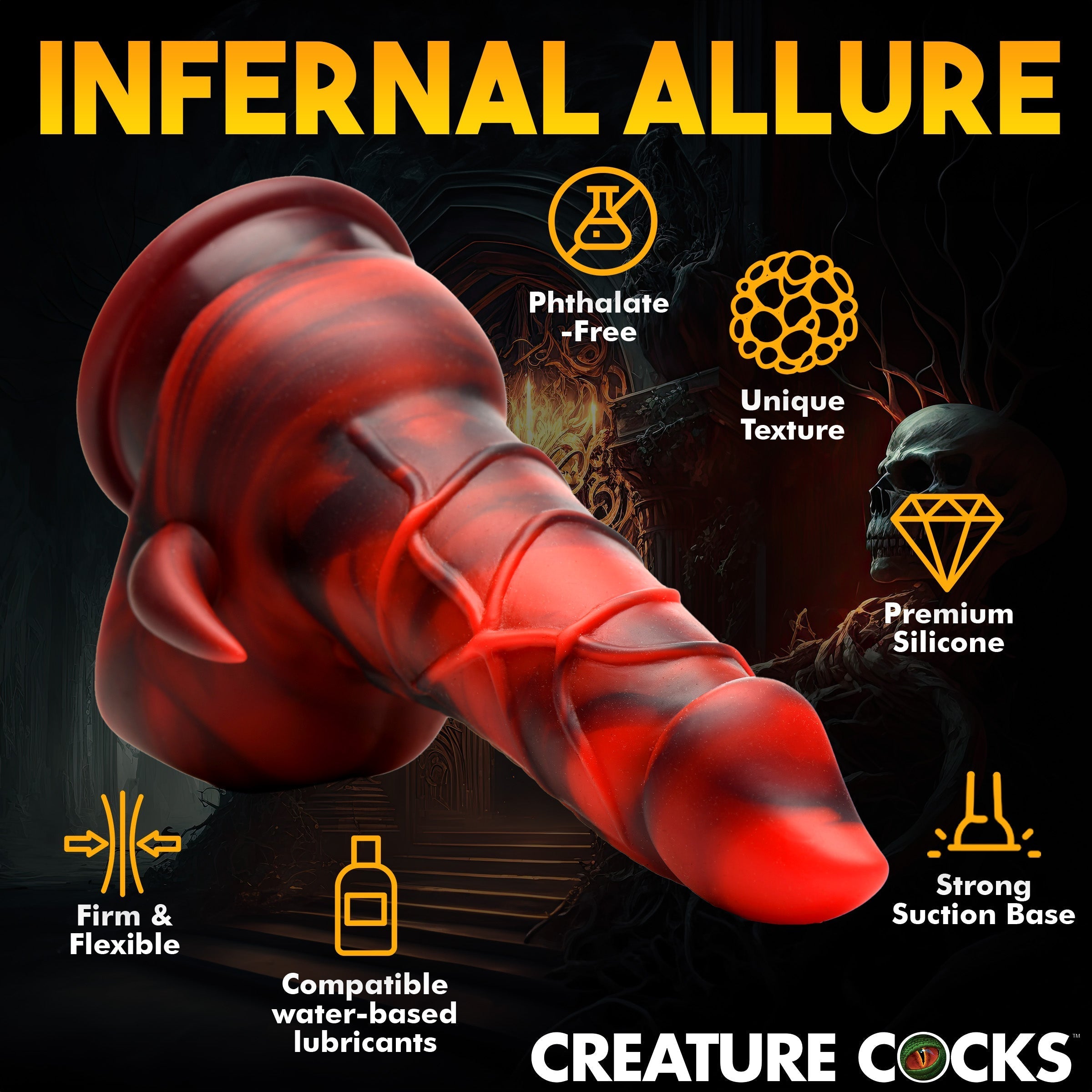 Red silicone dildo with an enticing devil-inspired aesthetic