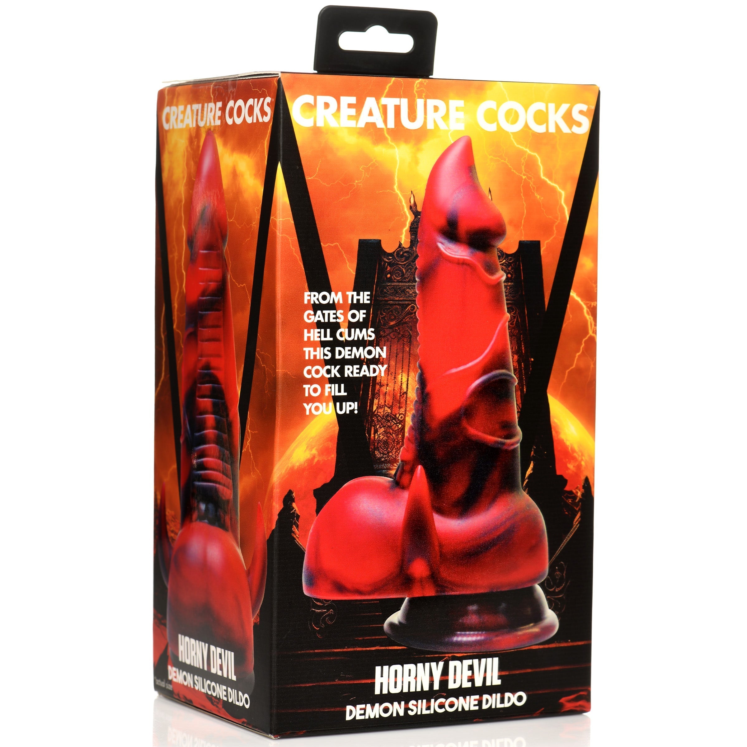 Packaging display of the devil-themed silicone sex toy