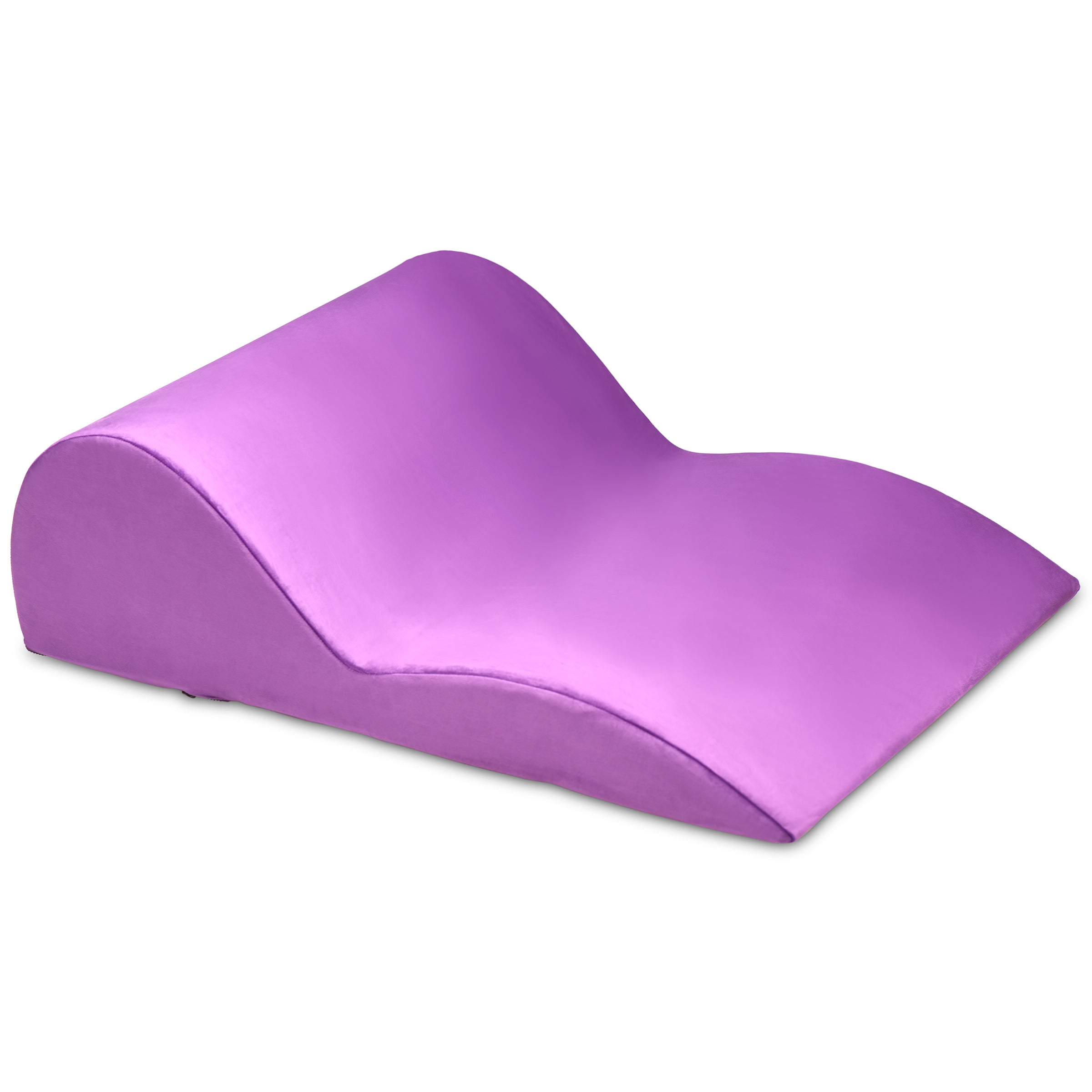 A Contoured Love Cushion in purple on a white backdrop