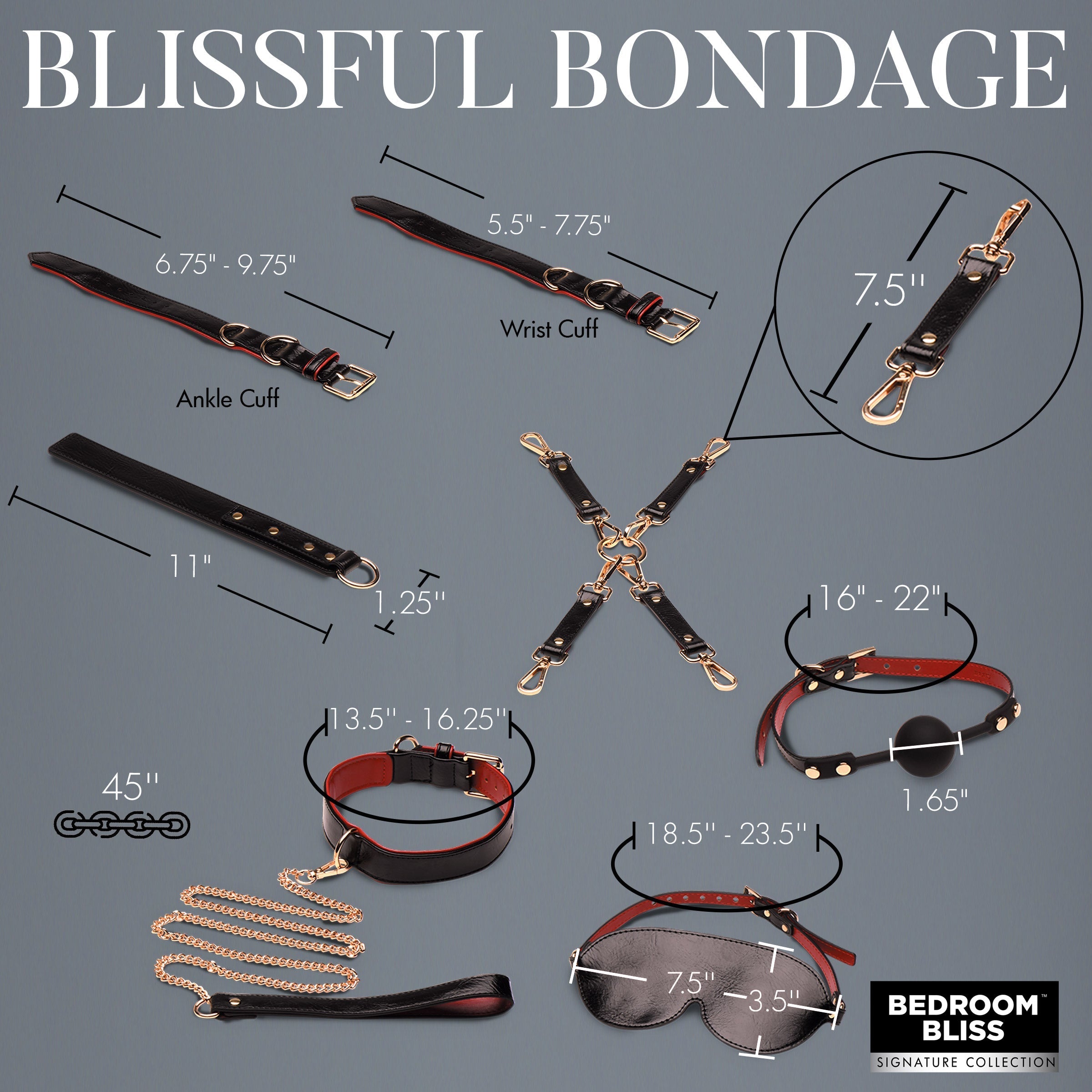 Assortment of bondage accessories from the Lover's Deluxe Bondage Set laid out