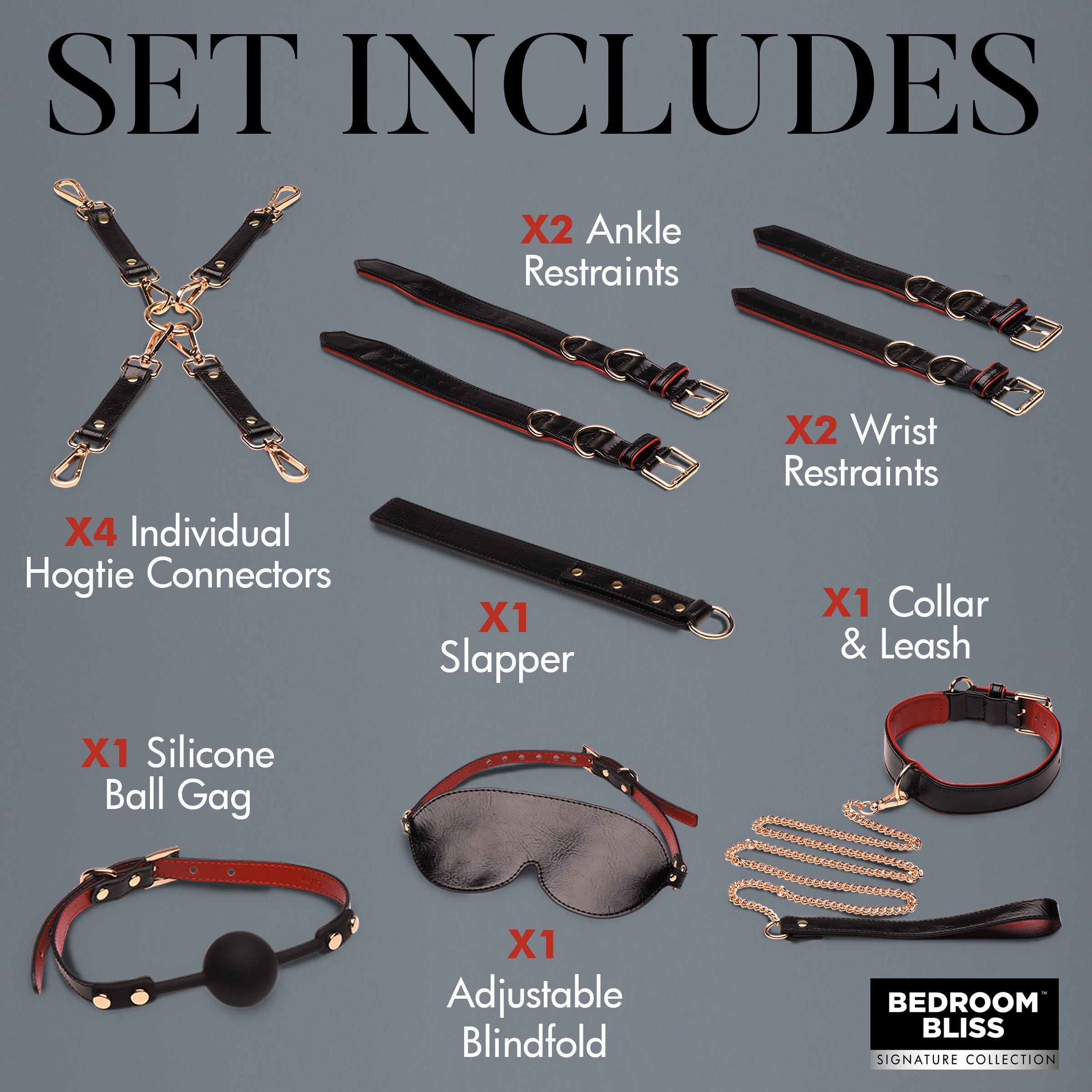 Lover's Deluxe Bondage Set featuring a leather collar, leash, and wrist cuffs