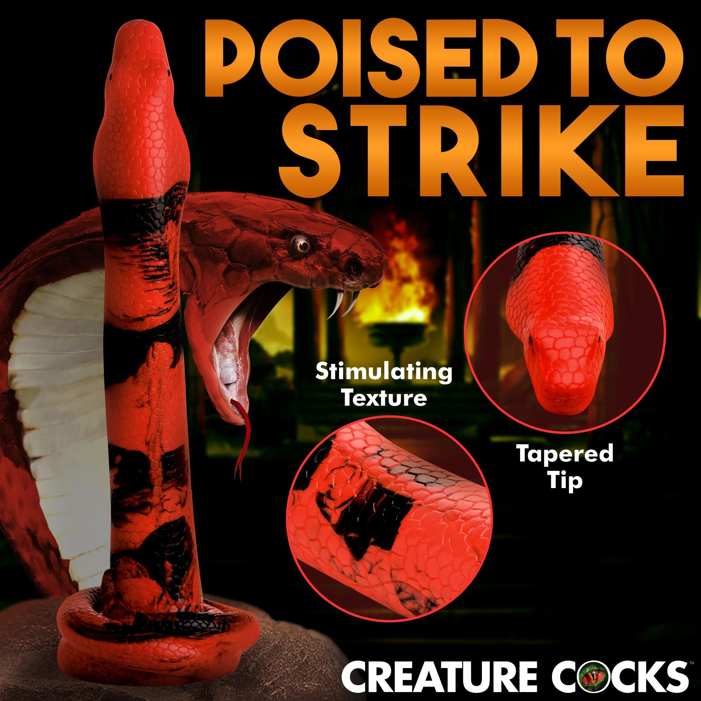 King Cobra Dildo with red detailing designed to resemble a snake