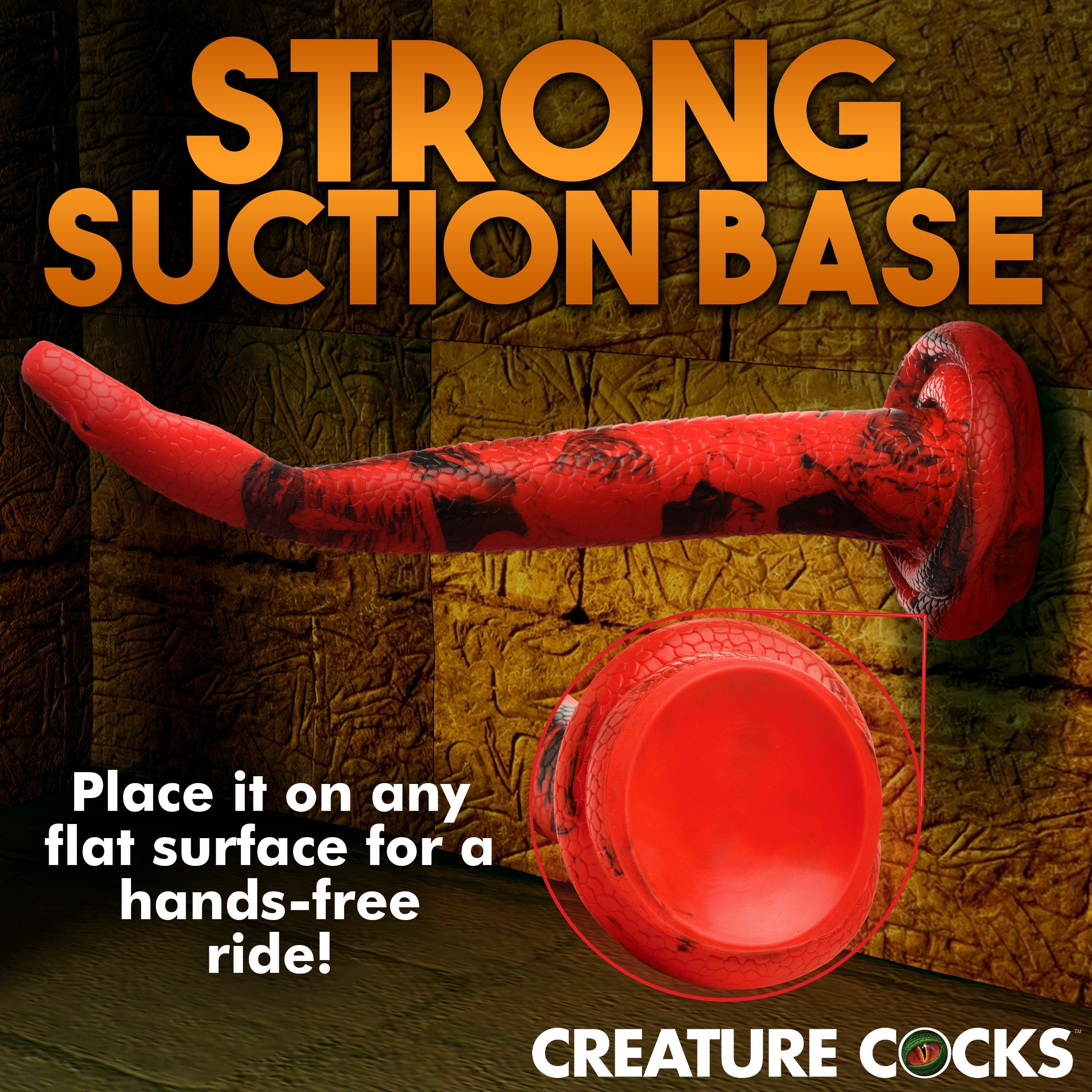 King Cobra Dildo featuring a strong suction base for stability