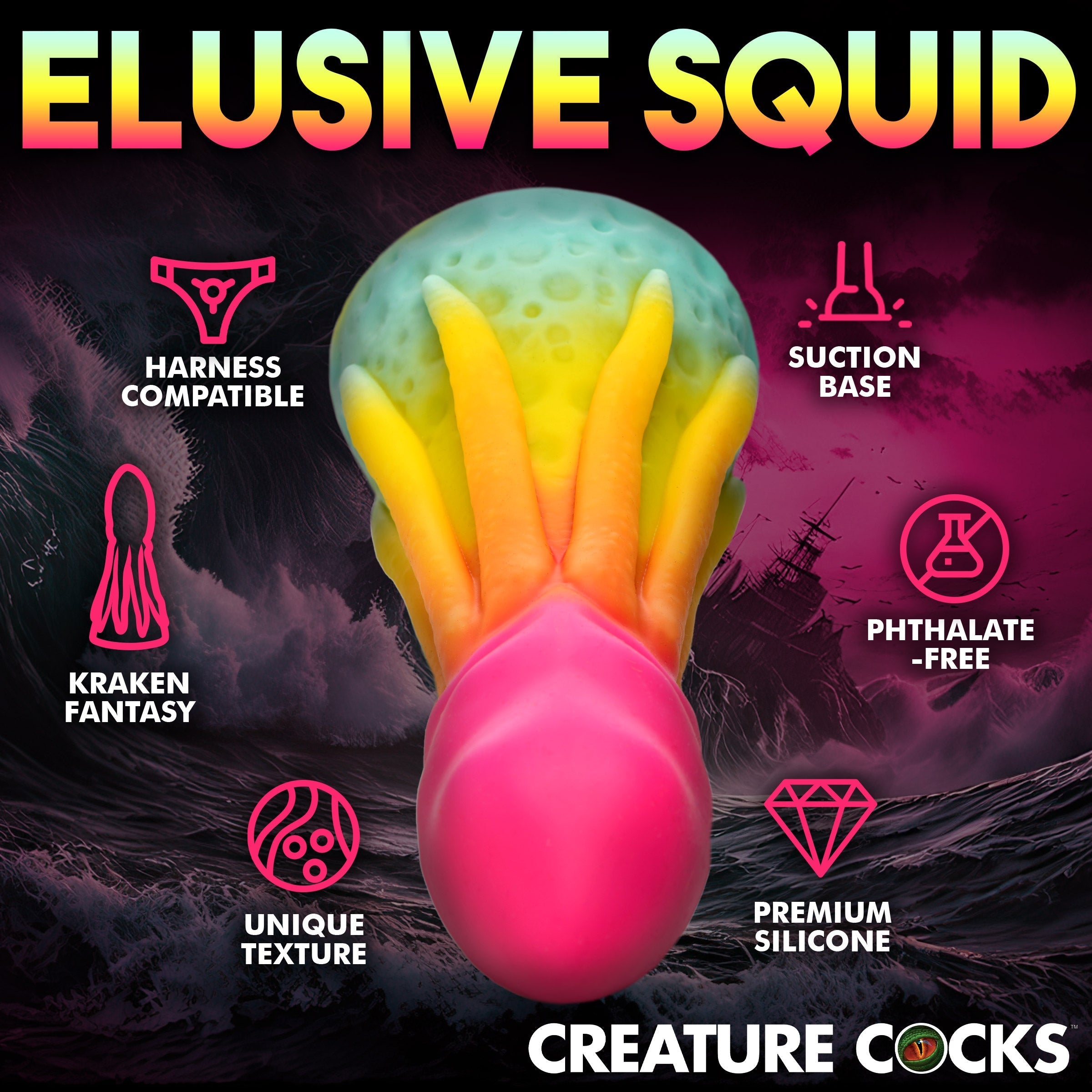 Detailed silicone dildo with unique textural features from King Kraken