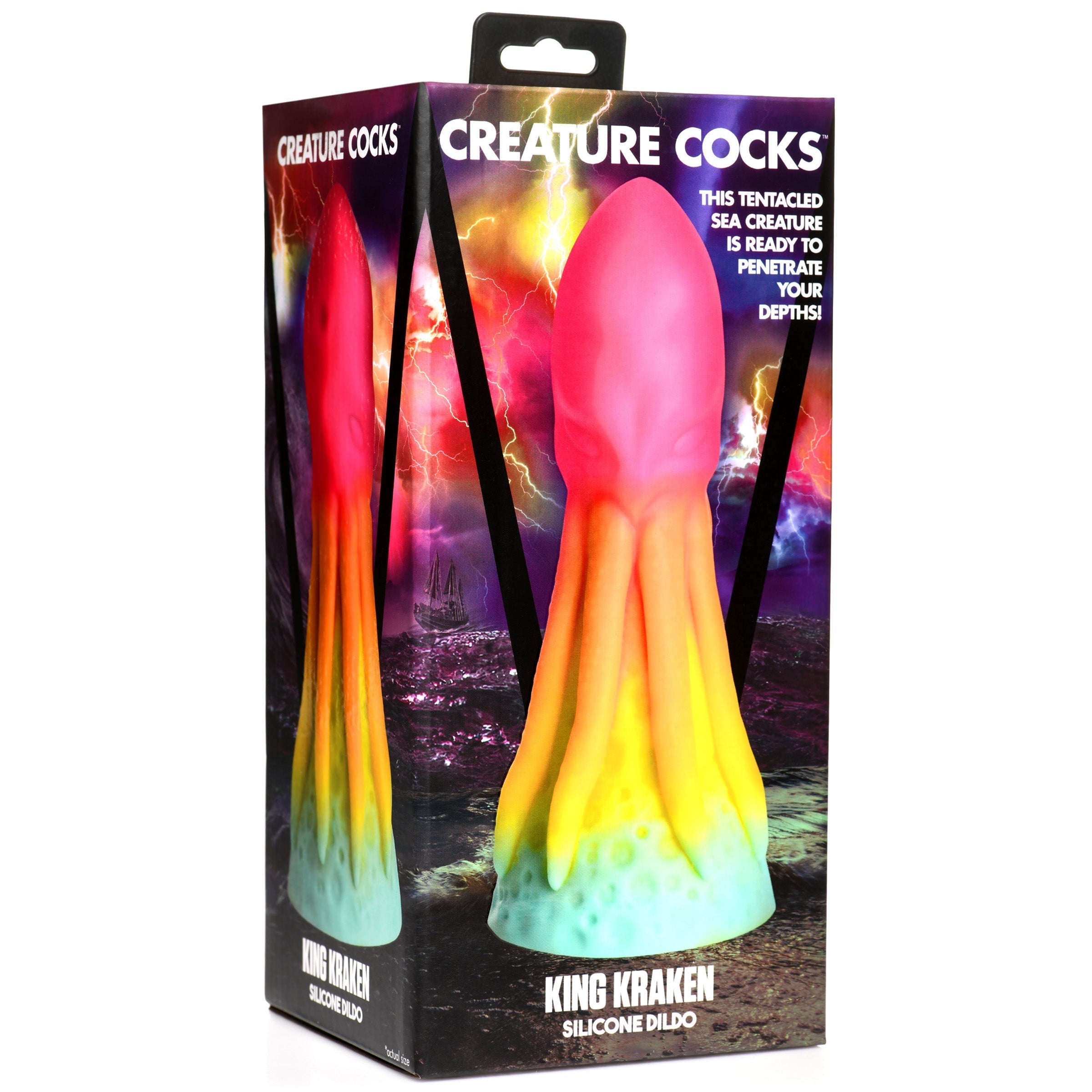 King Kraken Silicone Dildo with vibrant colors and intricate design