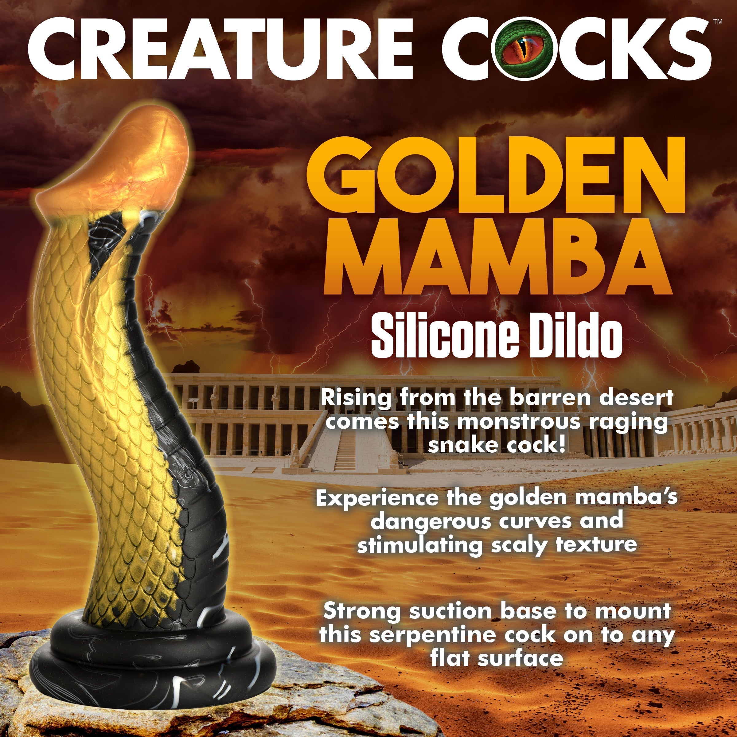 Golden Mamba Silicone Dildo with gold detailing