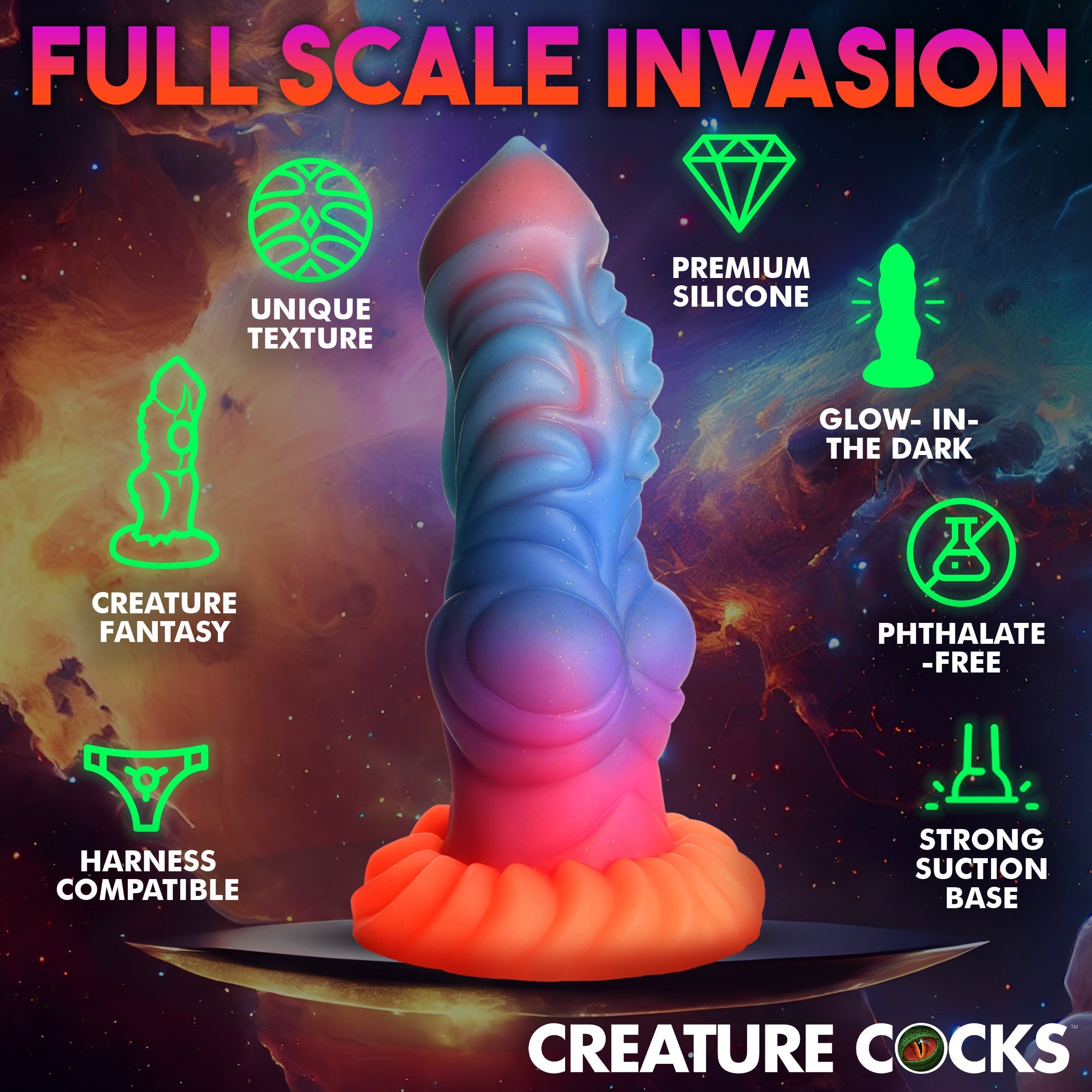 Large-sized Alien Invader glow-in-the-dark silicone dildo