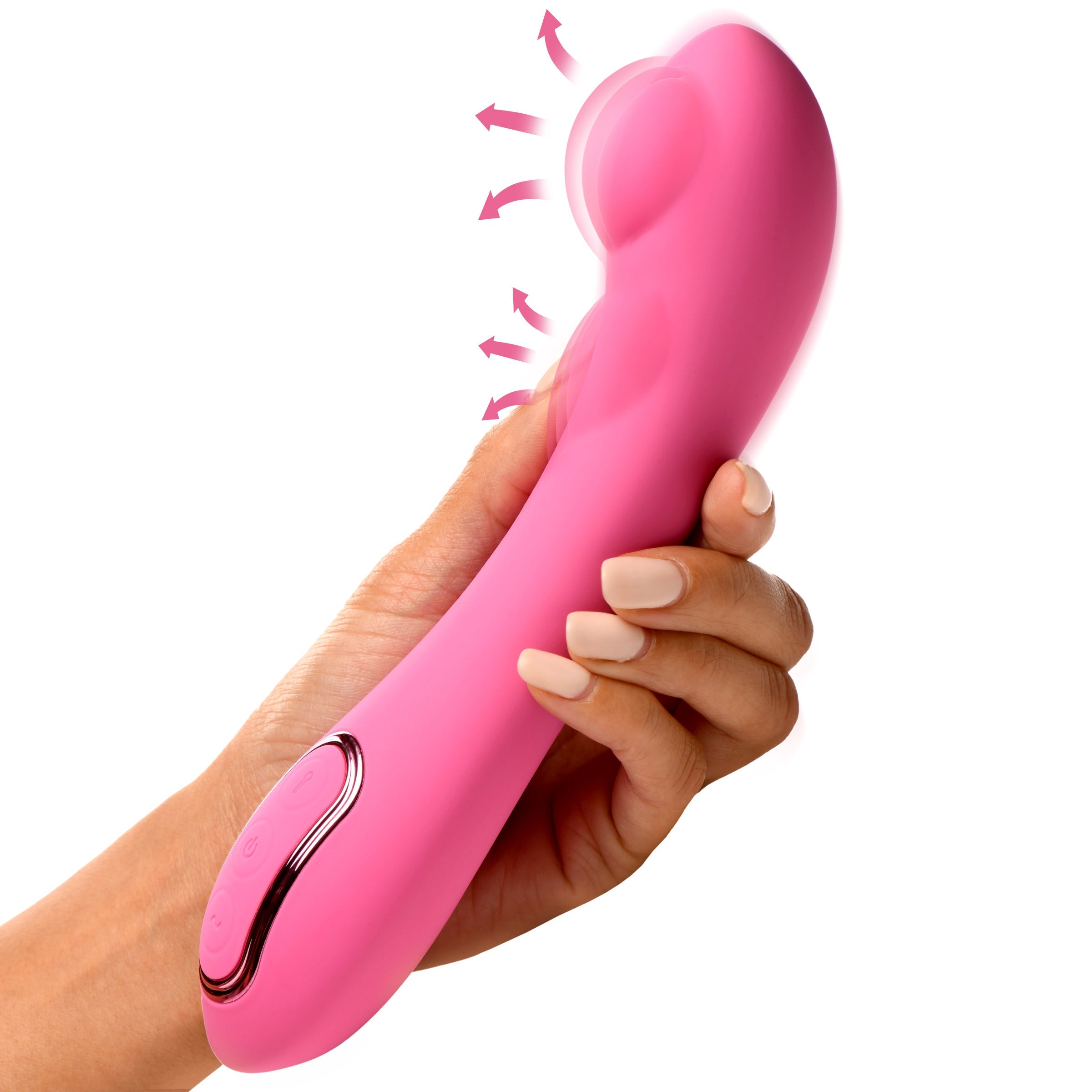 Hand holding the Extreme-g Inflating G-spot Silicone Vibrator