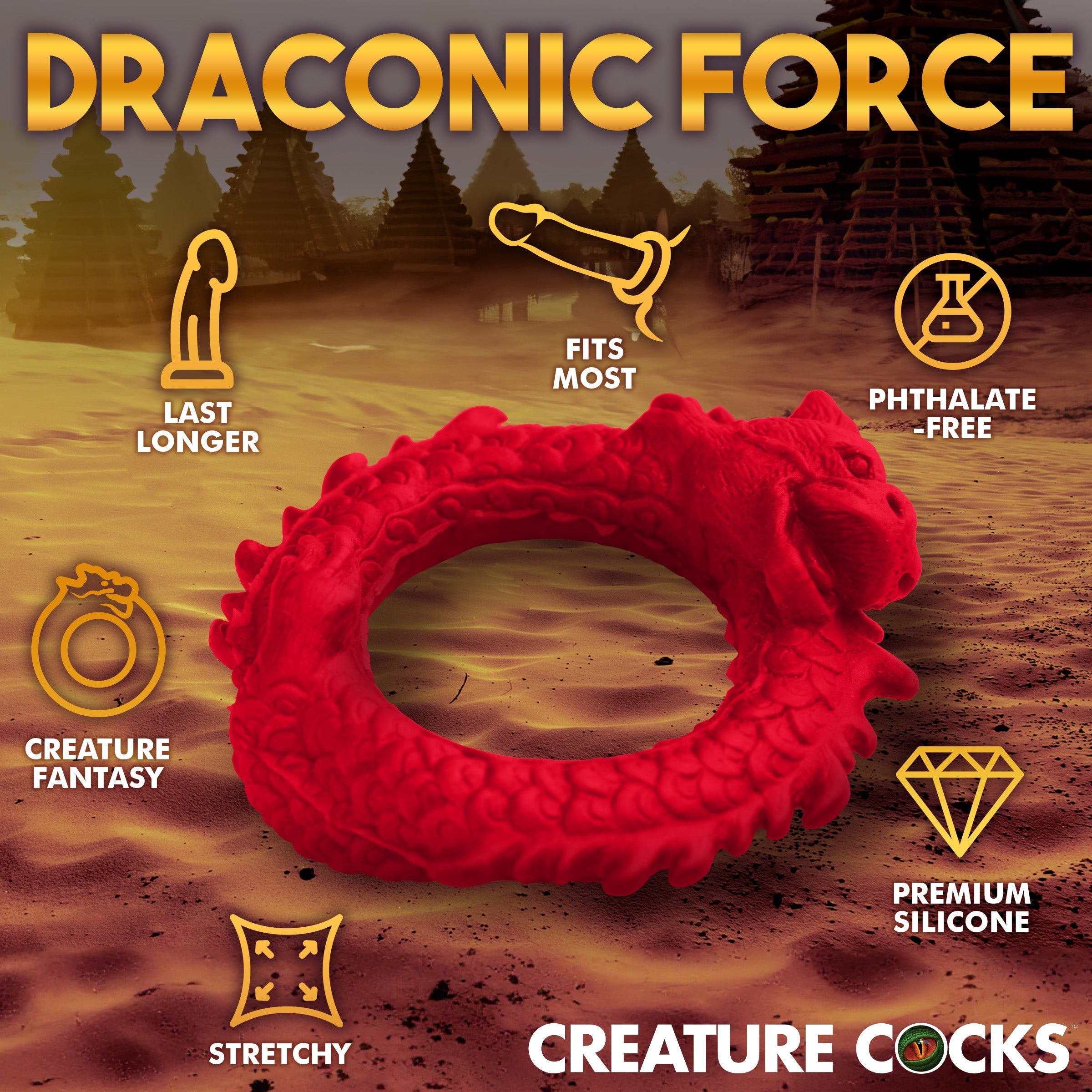 Dragon motif silicone cock ring for intimate use