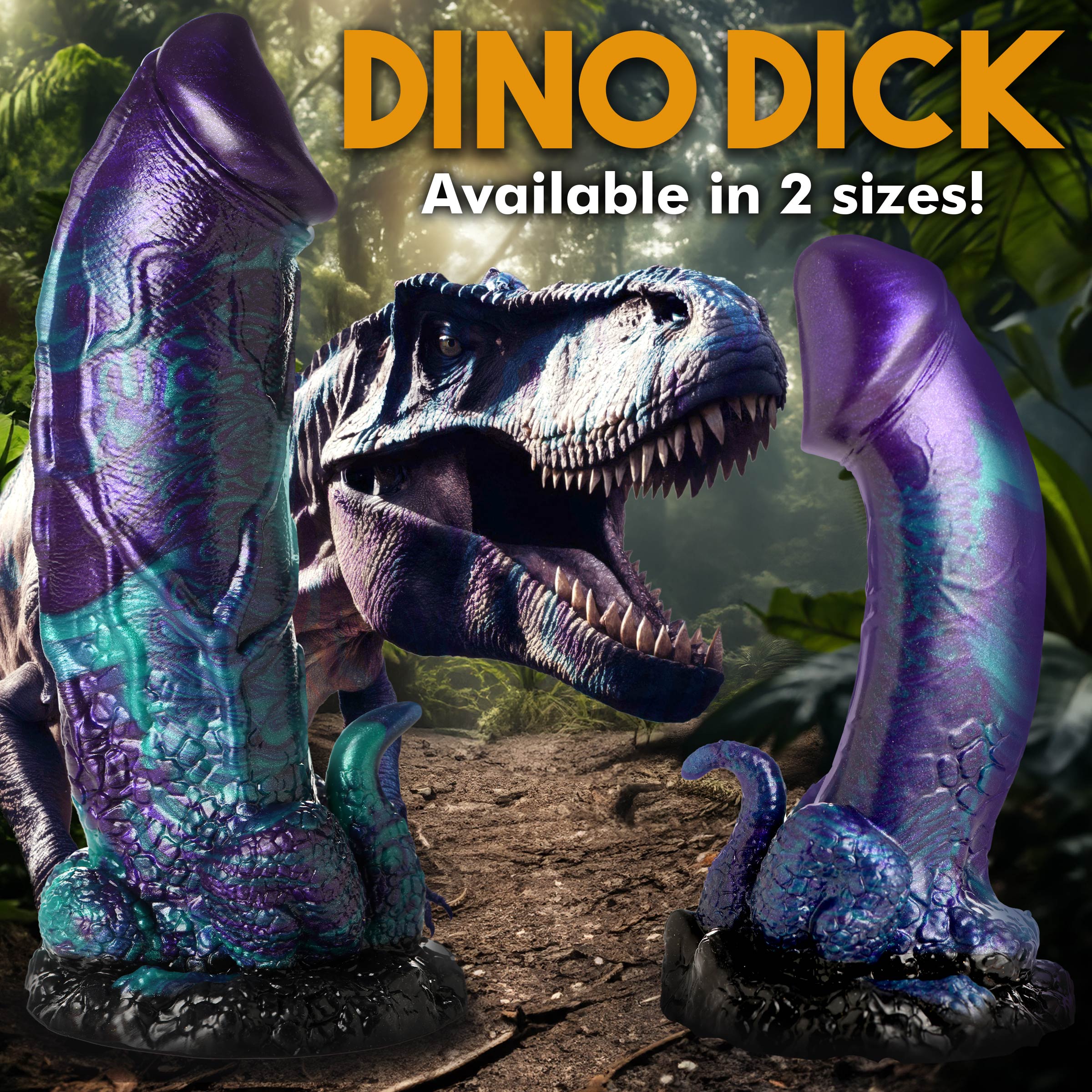 Two size options for dinosaur-themed silicone dildo