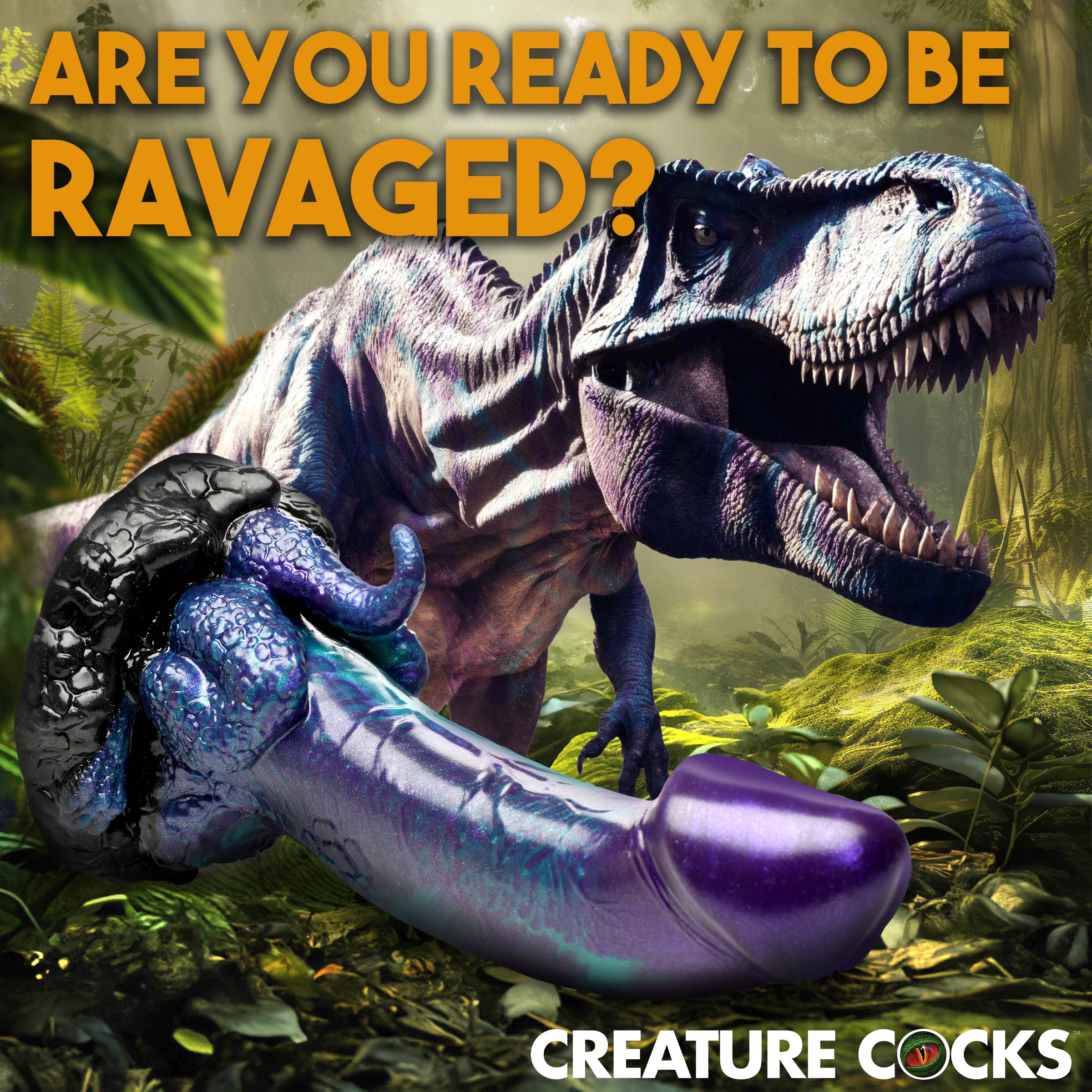 Promotional image for dinosaur-inspired silicone dildo