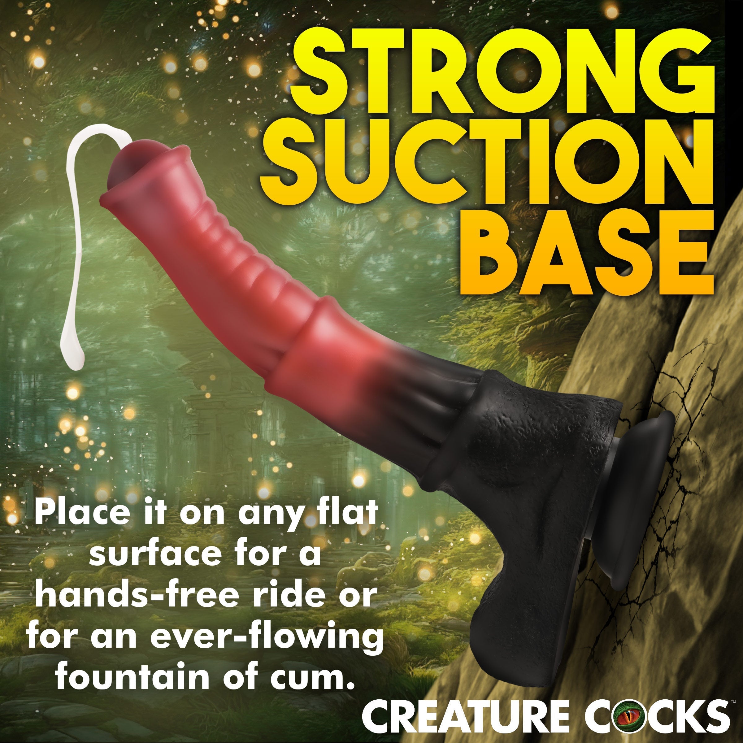 Red and black silicone dildo with a strong suction base for stability