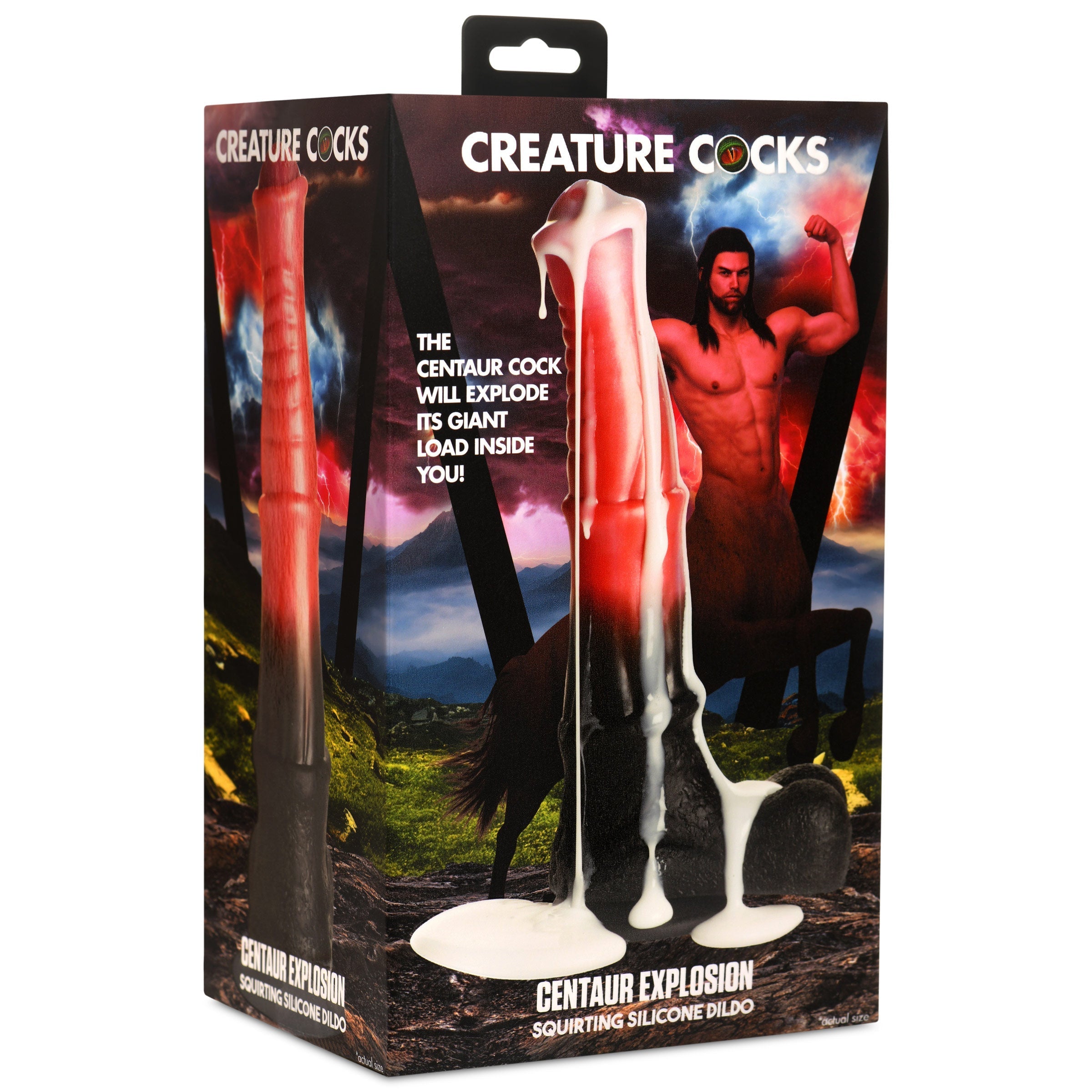 Packaging of the Centaur Explosion silicone squirting dildo