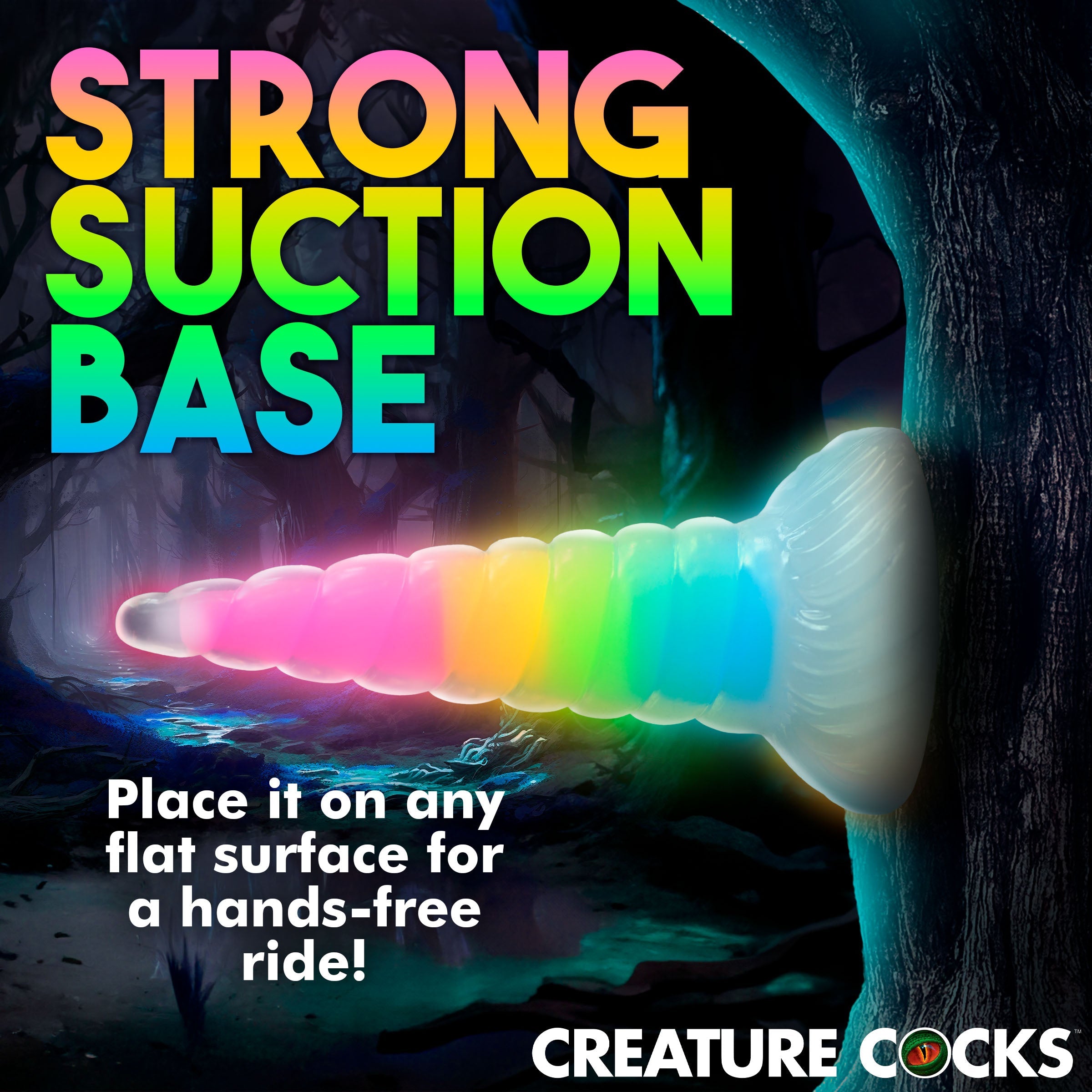 Silicone dildo with strong suction base and rainbow design