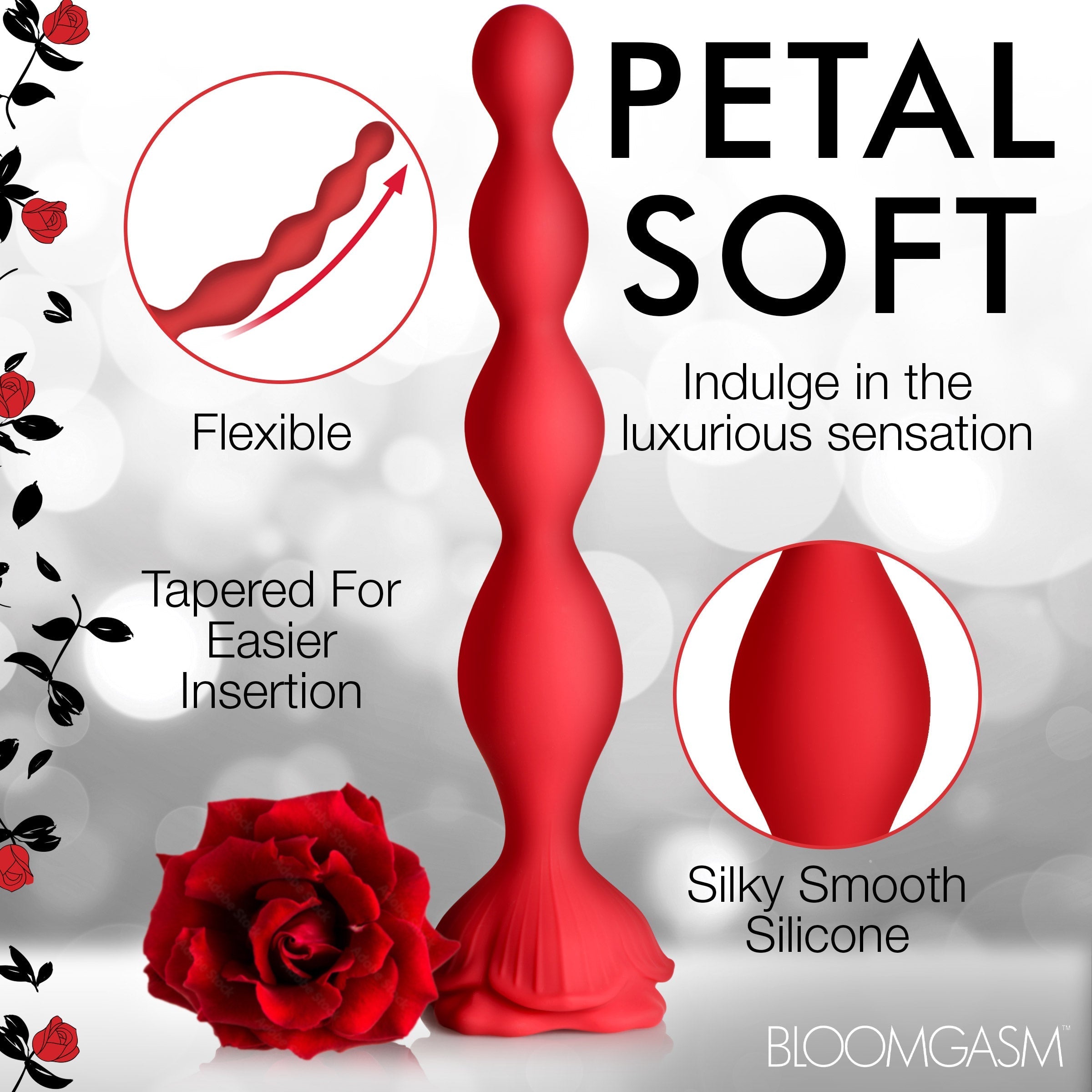 Close-up of the petal-soft texture on the red rose vibrator