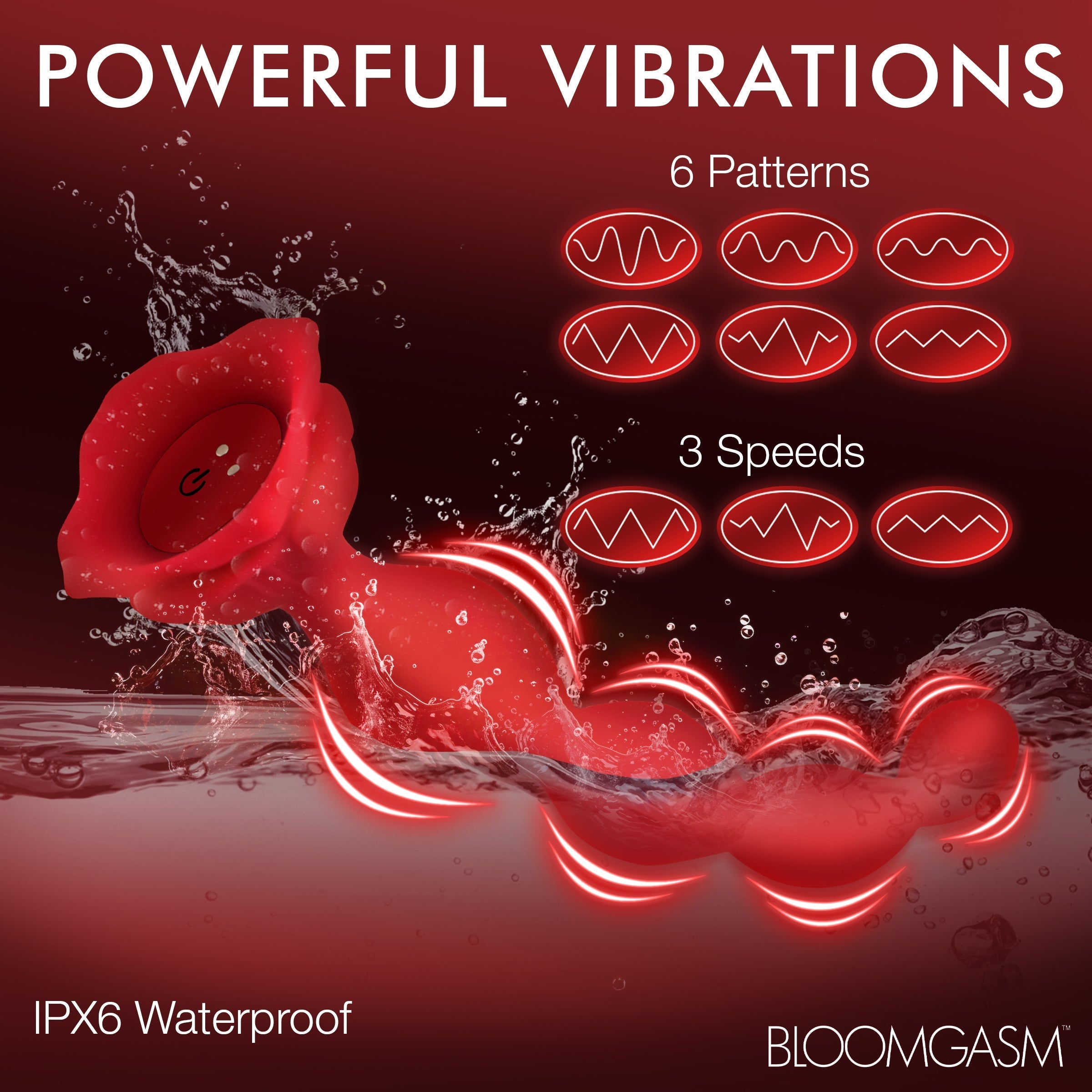 Illustration of the intense vibration settings on the red rose vibrator