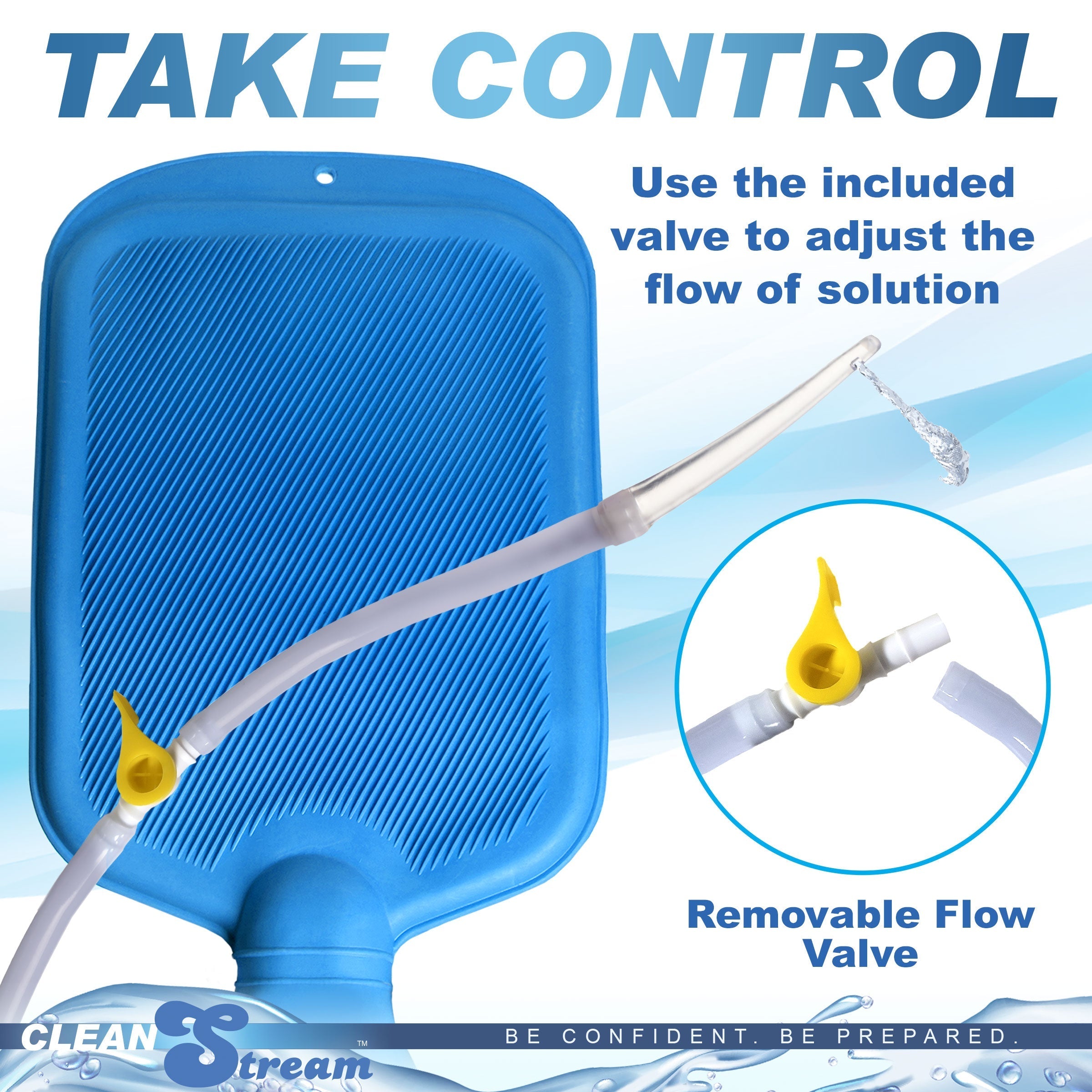 Detailed view of the enema kit's flow control valve with guide