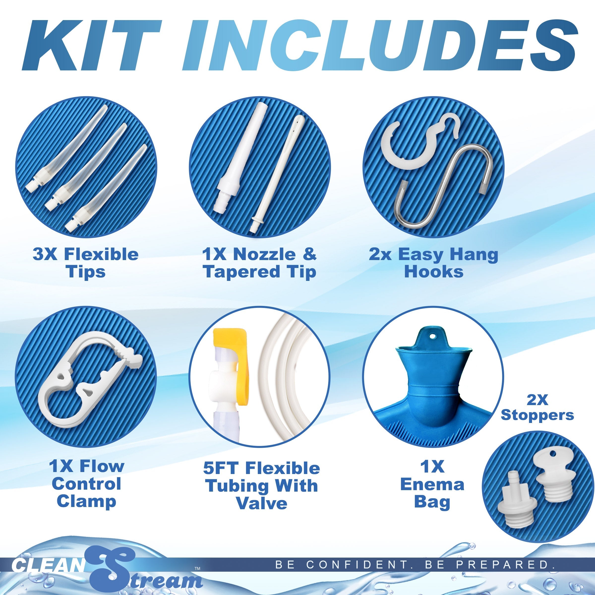 Contents of the Deluxe Shower Enema Kit displayed