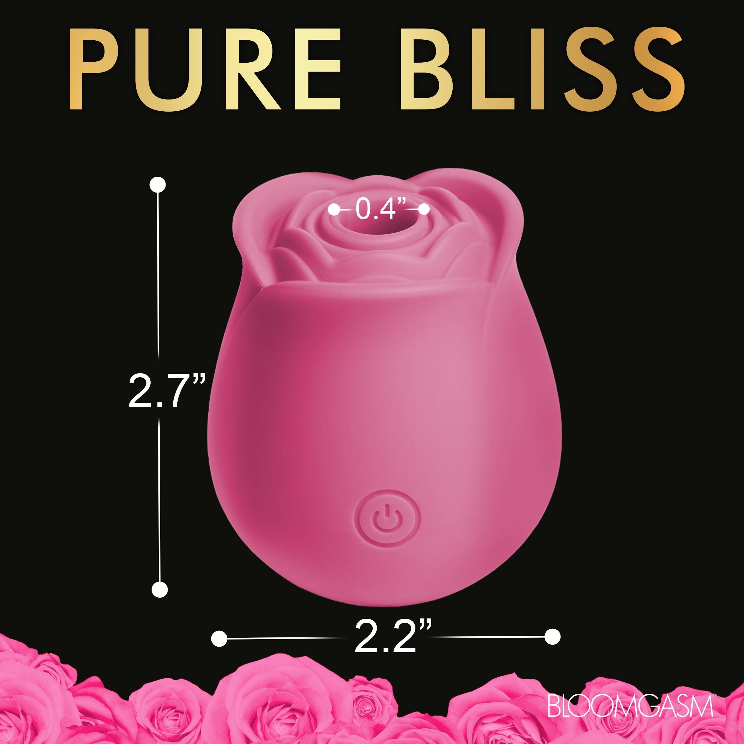 The Perfect Rose Clitoral Stimulator with dimensions displayed