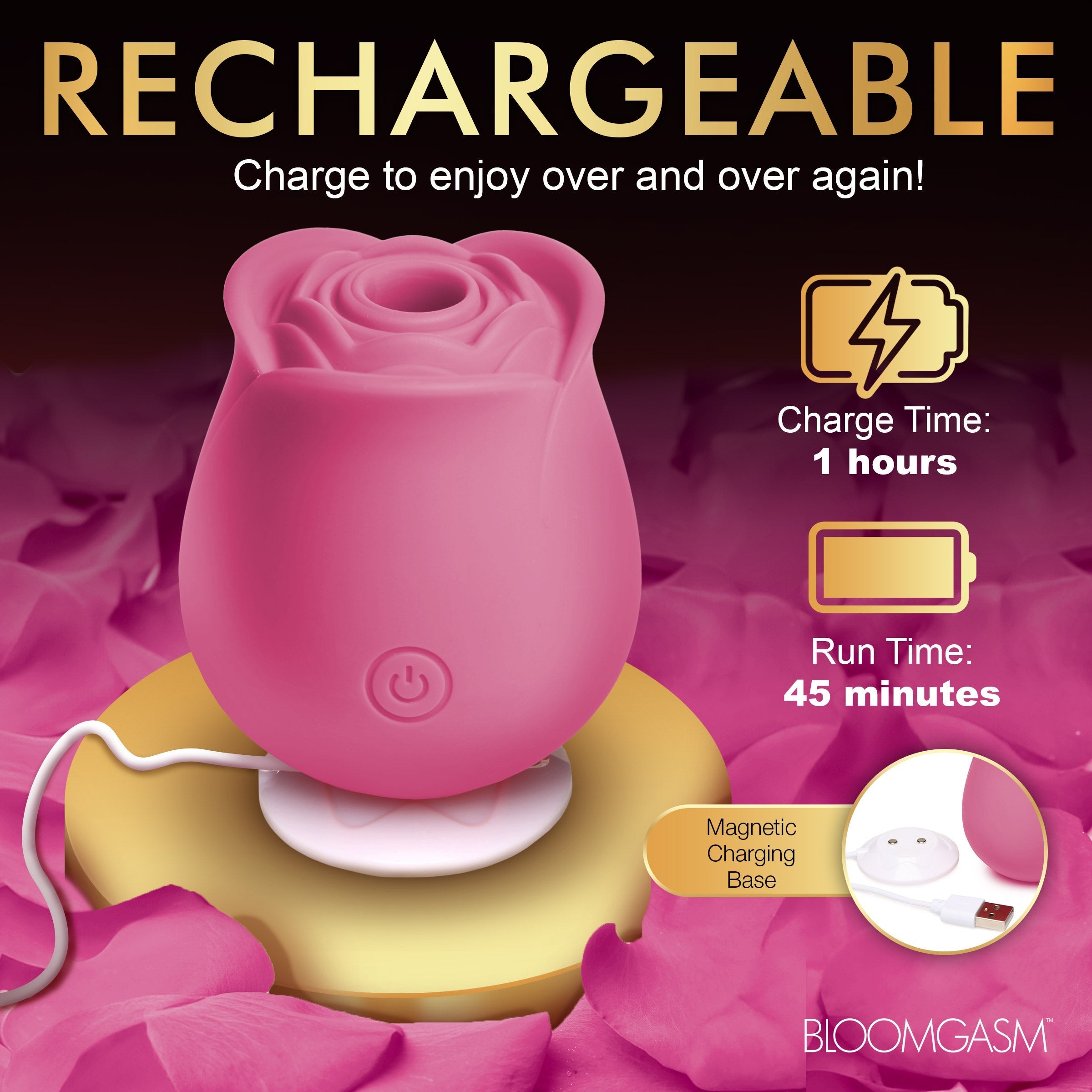 Rechargeable clitoral stimulator with rose aesthetic