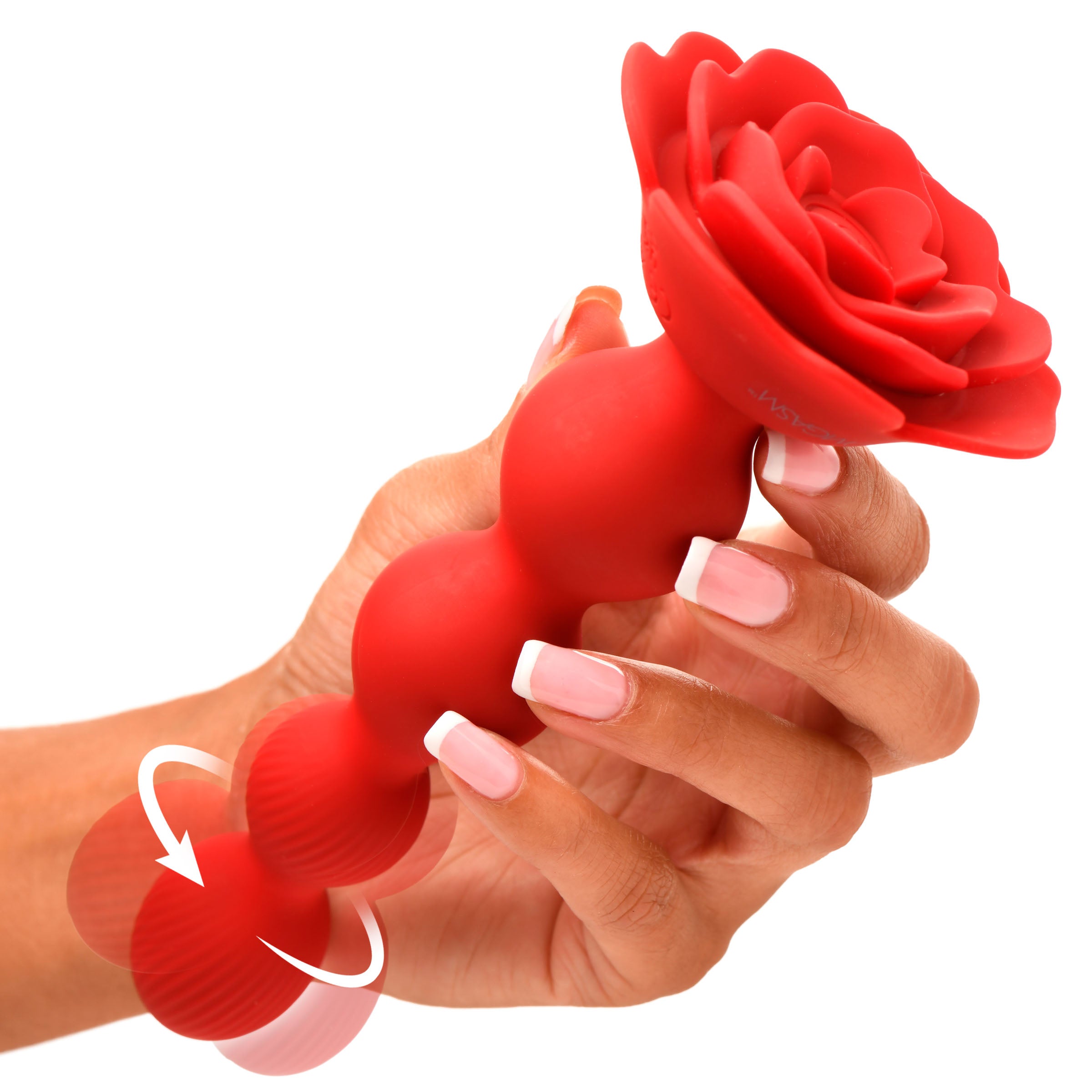 Person holding the 10x Rose Twirl Silicone Anal Beads