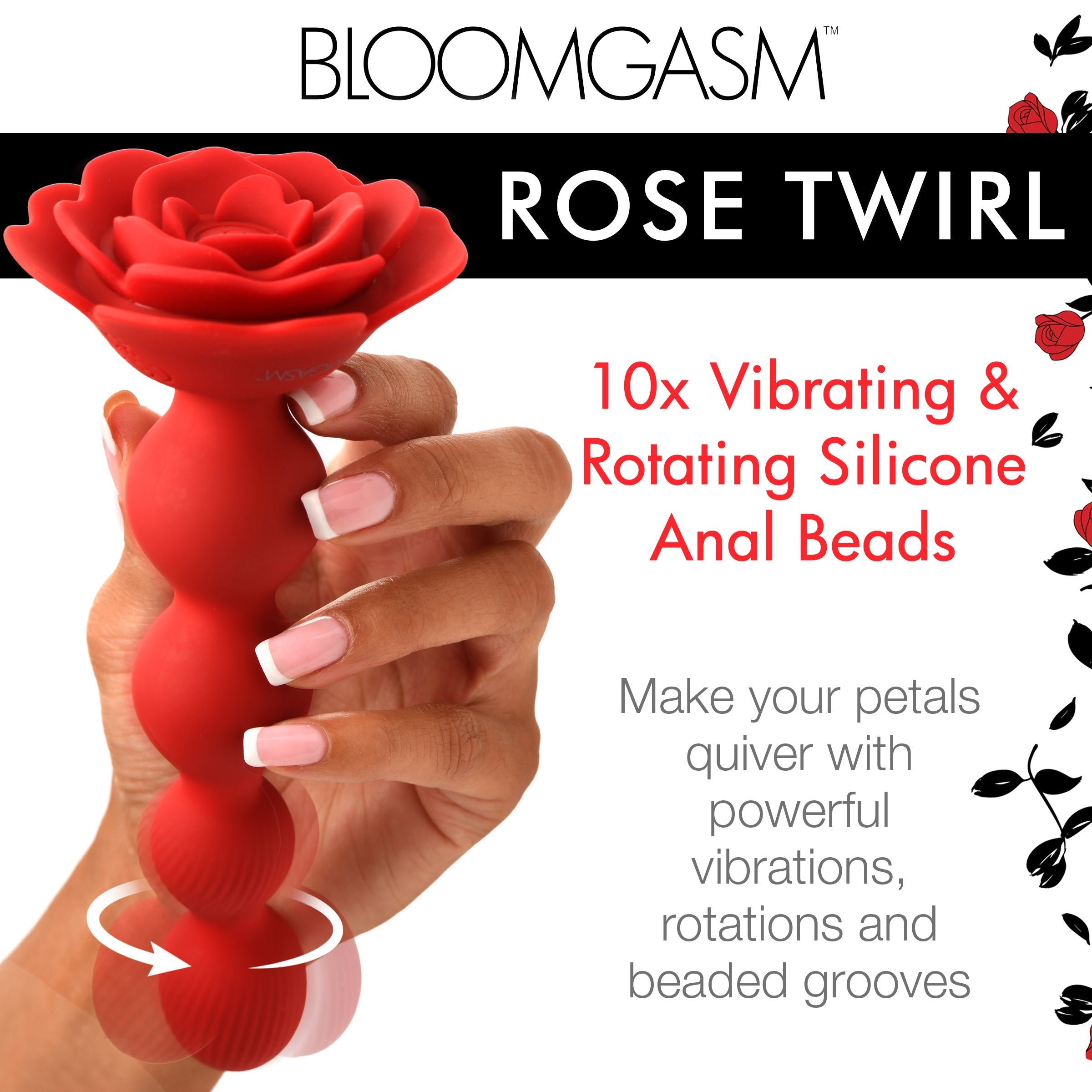 10x Rose Twirl Anal Beads with vibrating and rotating features