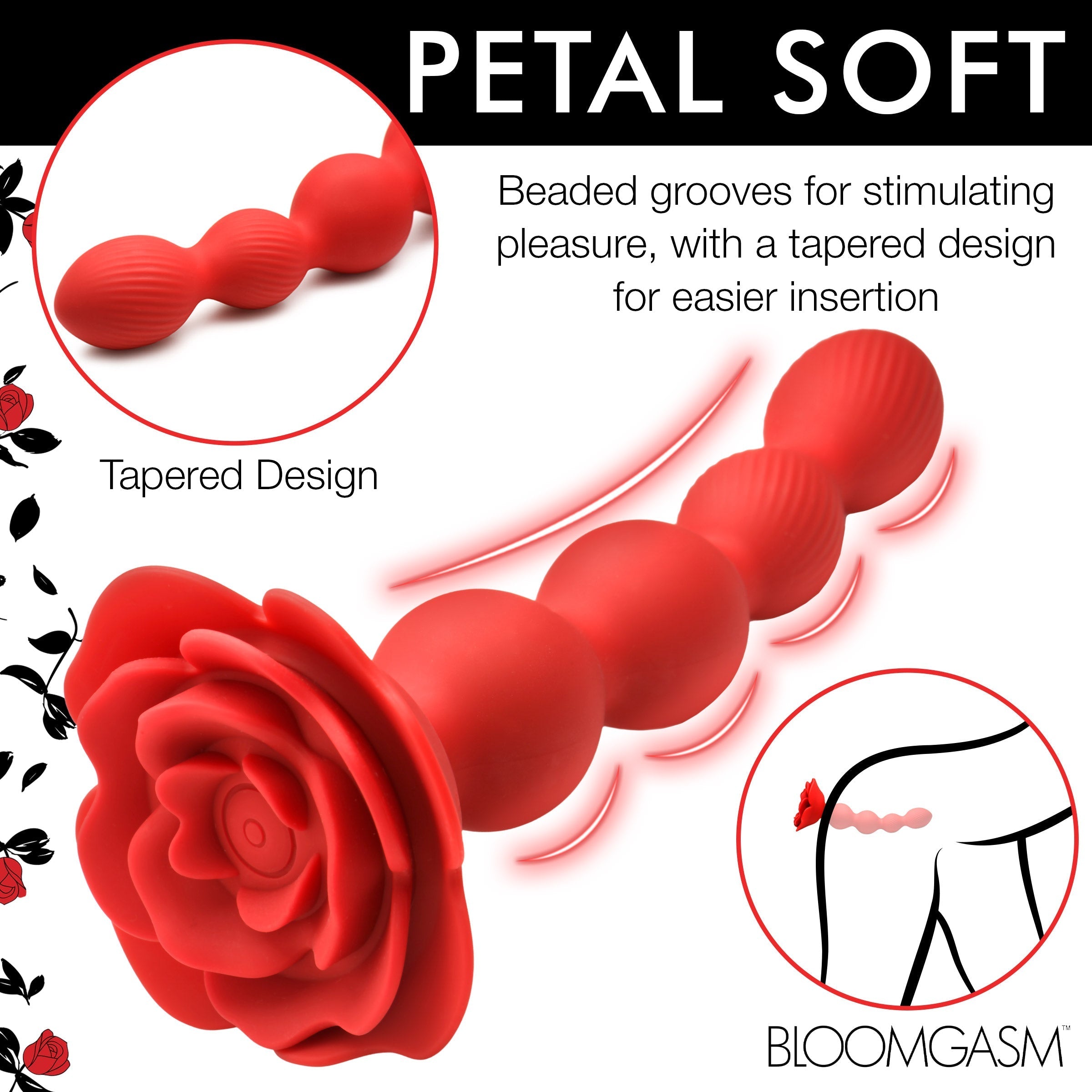 Soft silicone texture of the 10x Rose Twirl Anal Vibrator