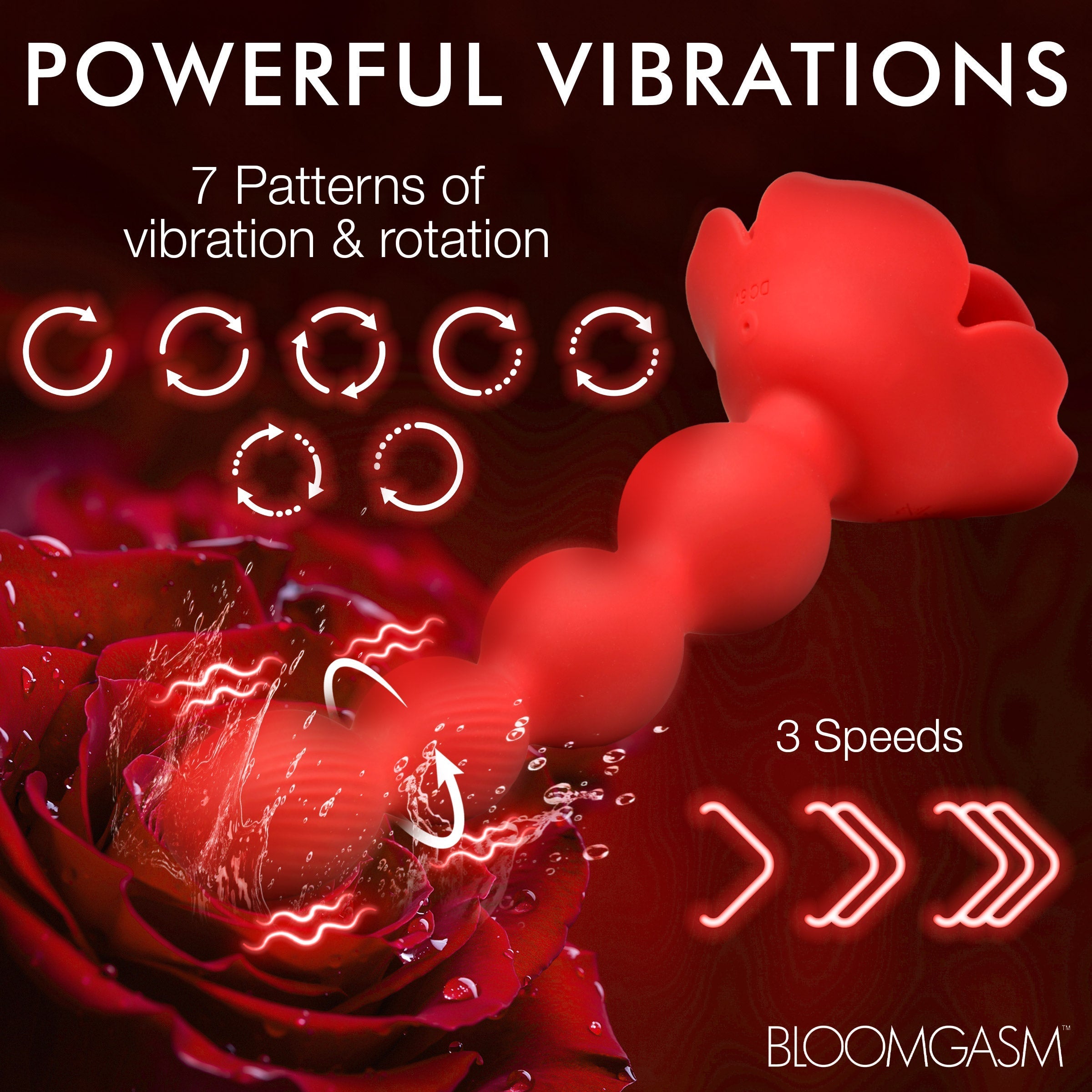 Intense vibration settings of the 10x Rose Twirl Anal Beads