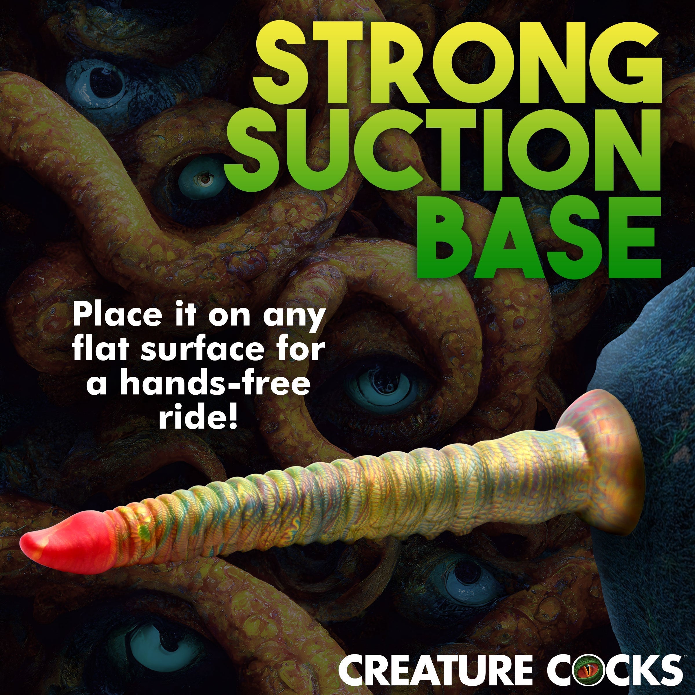 Promotional image highlighting the suction base of the tentacle dildo