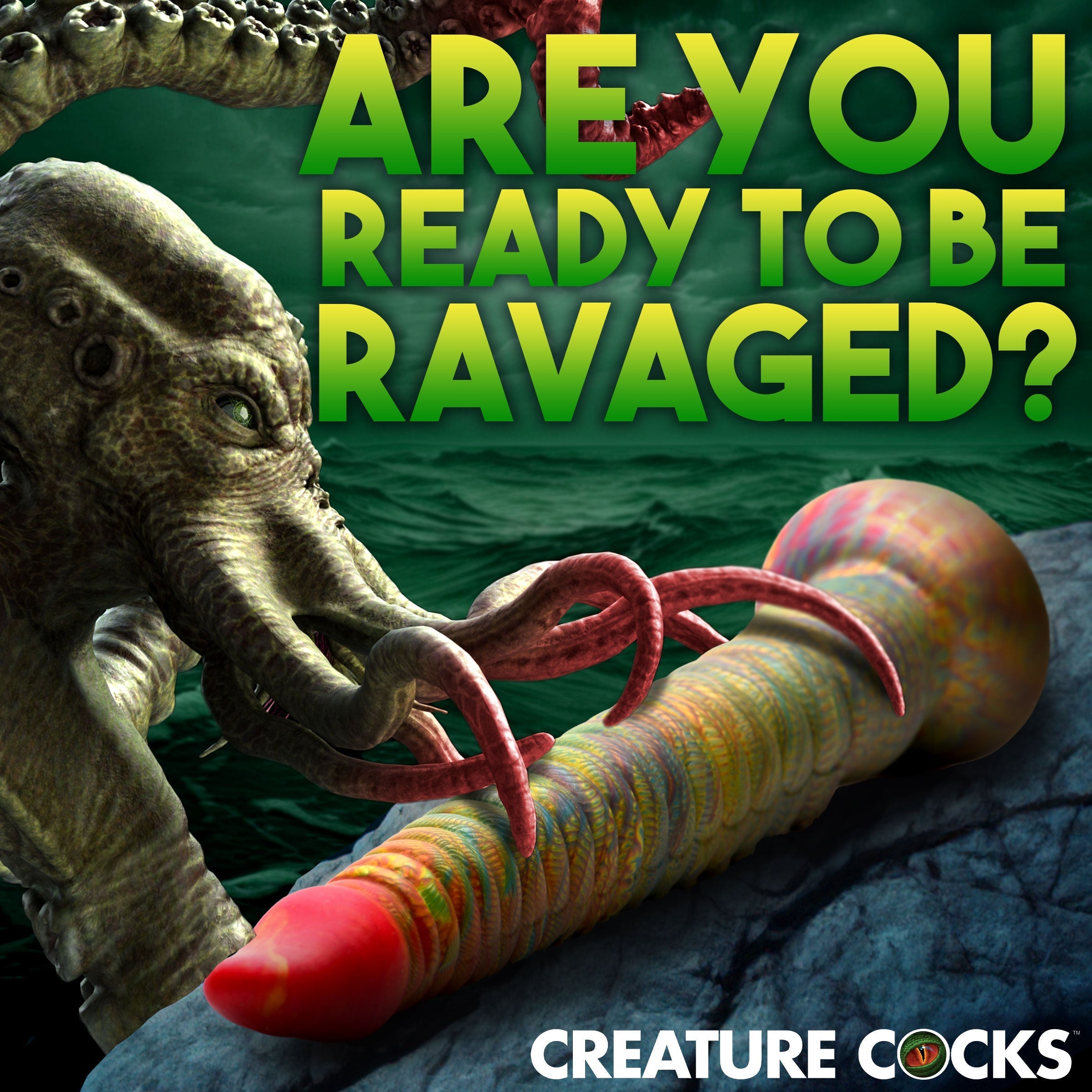 Teaser image suggesting adventurous play with the tentacle dildo