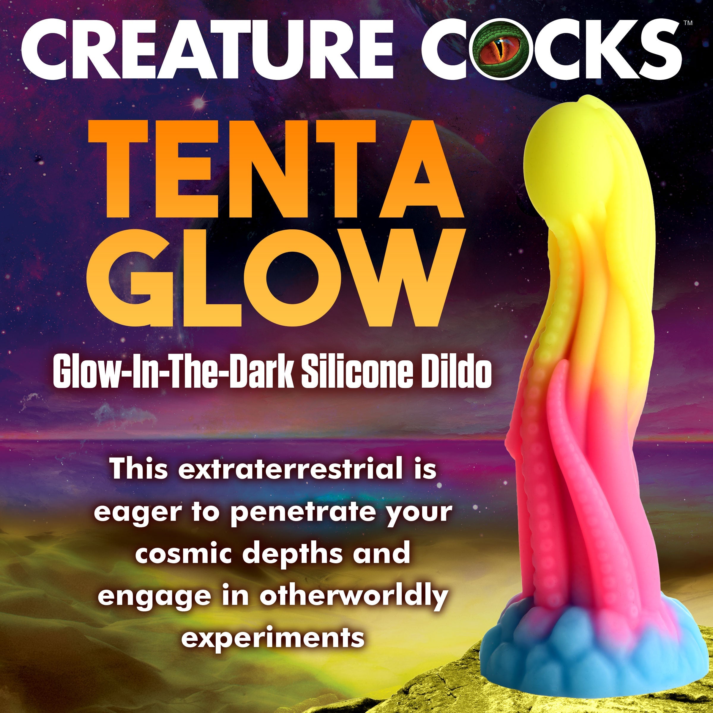 Promotional image for Tenta-glow Glow-in-the-dark Silicone Dildo