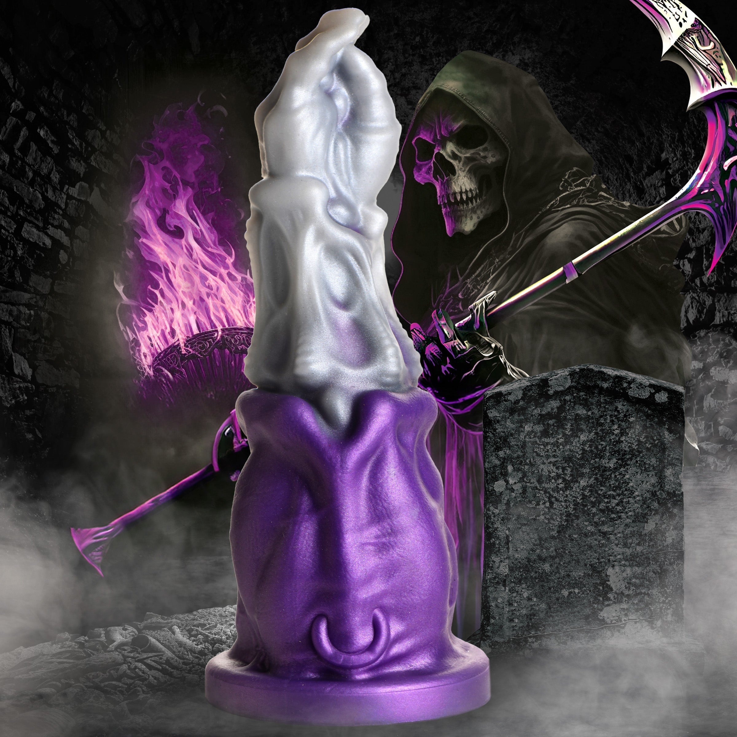 Grim Reaper silicone dildo with skull detail