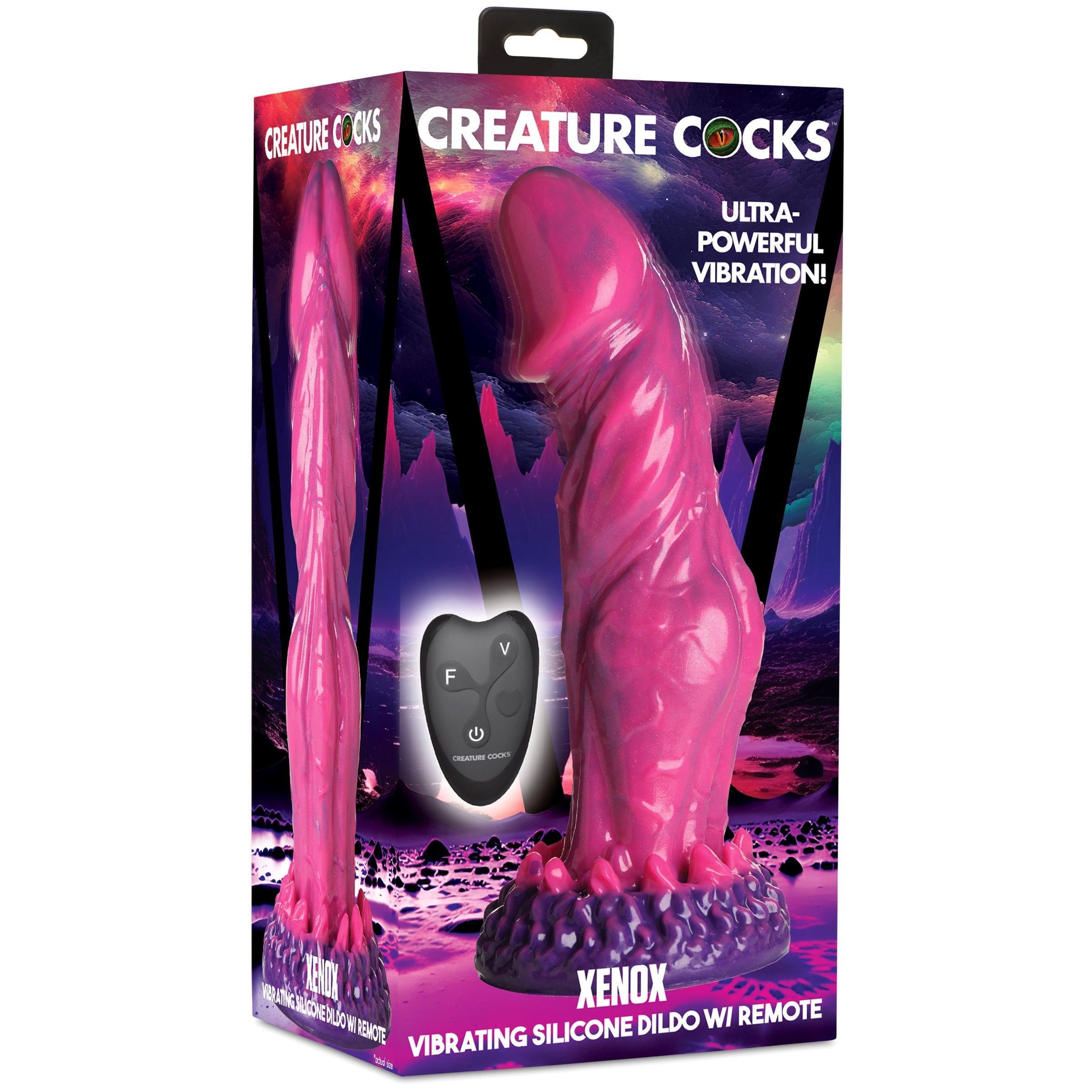 Packaged Xenox silicone dildo with remote control