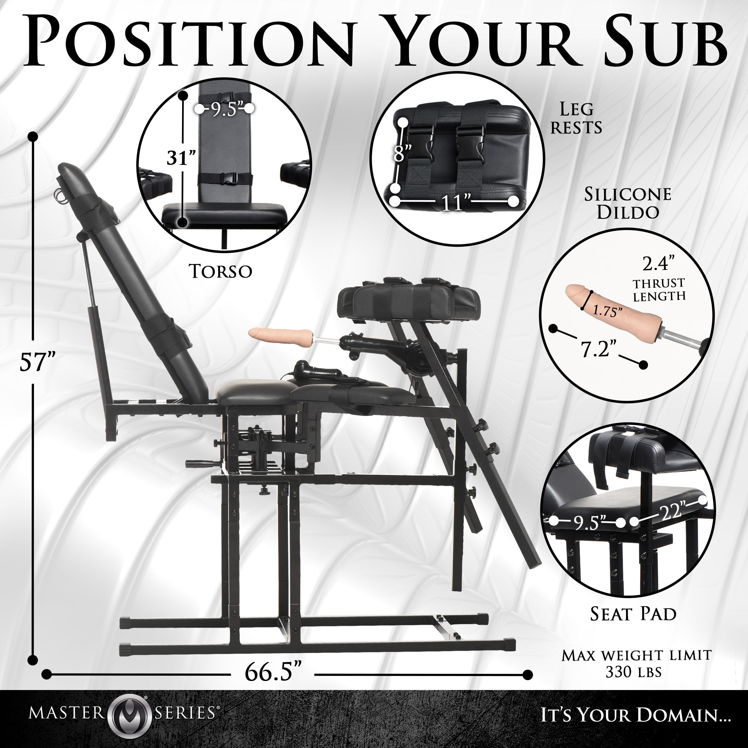 The Leg Spreader Obedience Chair displayed in use for submissive positioning