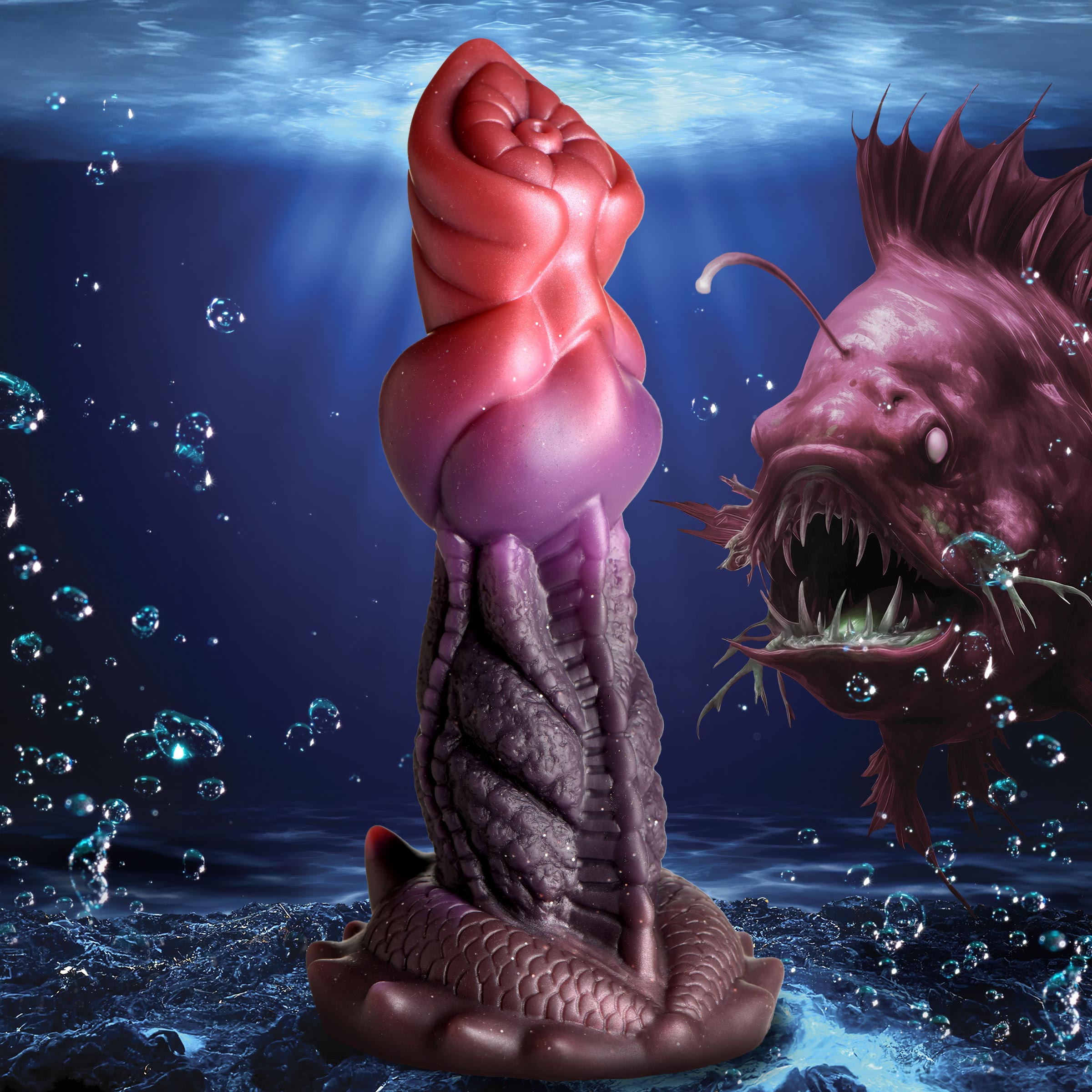 Silicone dildo designed to resemble a deep-sea creature