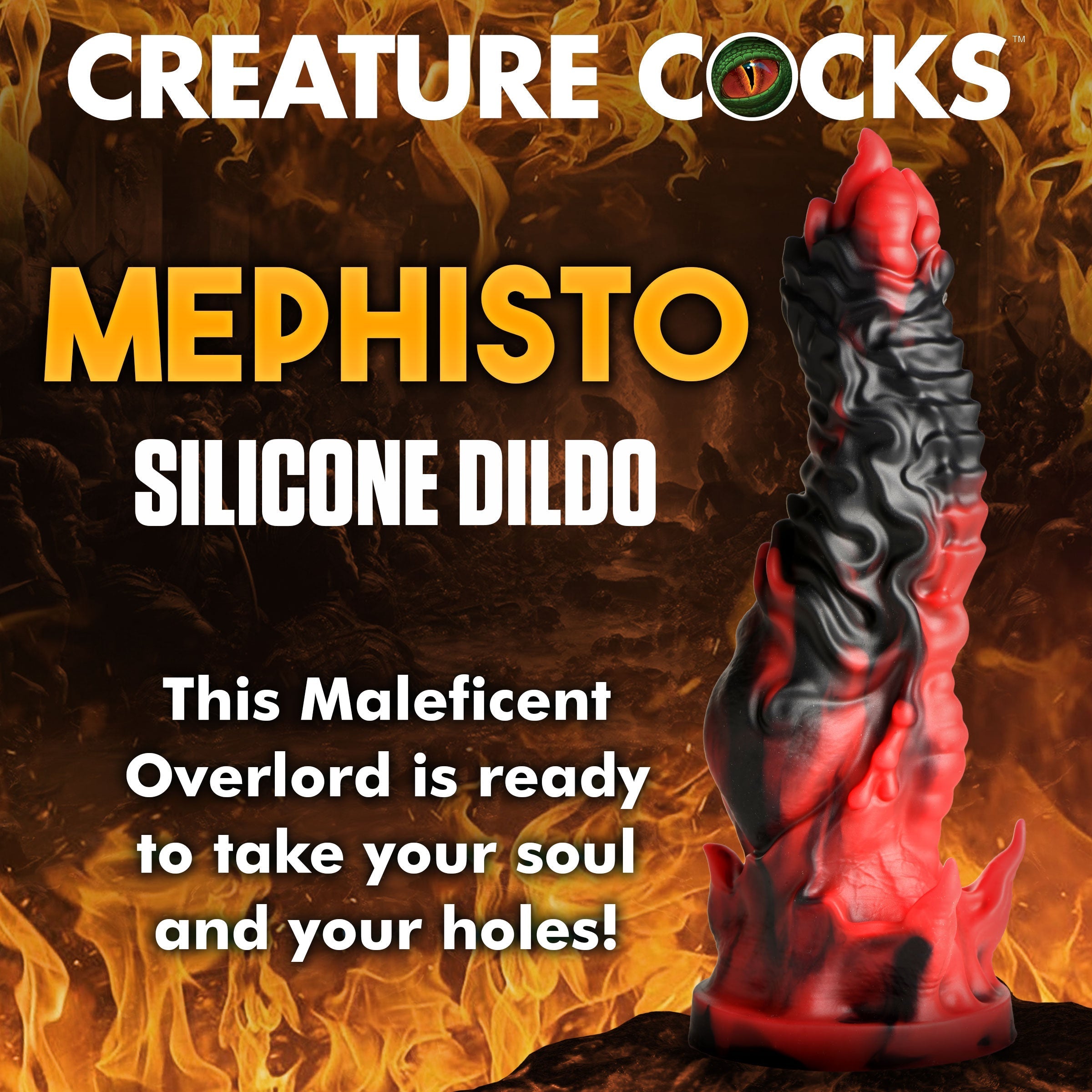 Image of Mephisto Silicone Dildo packaging with product title