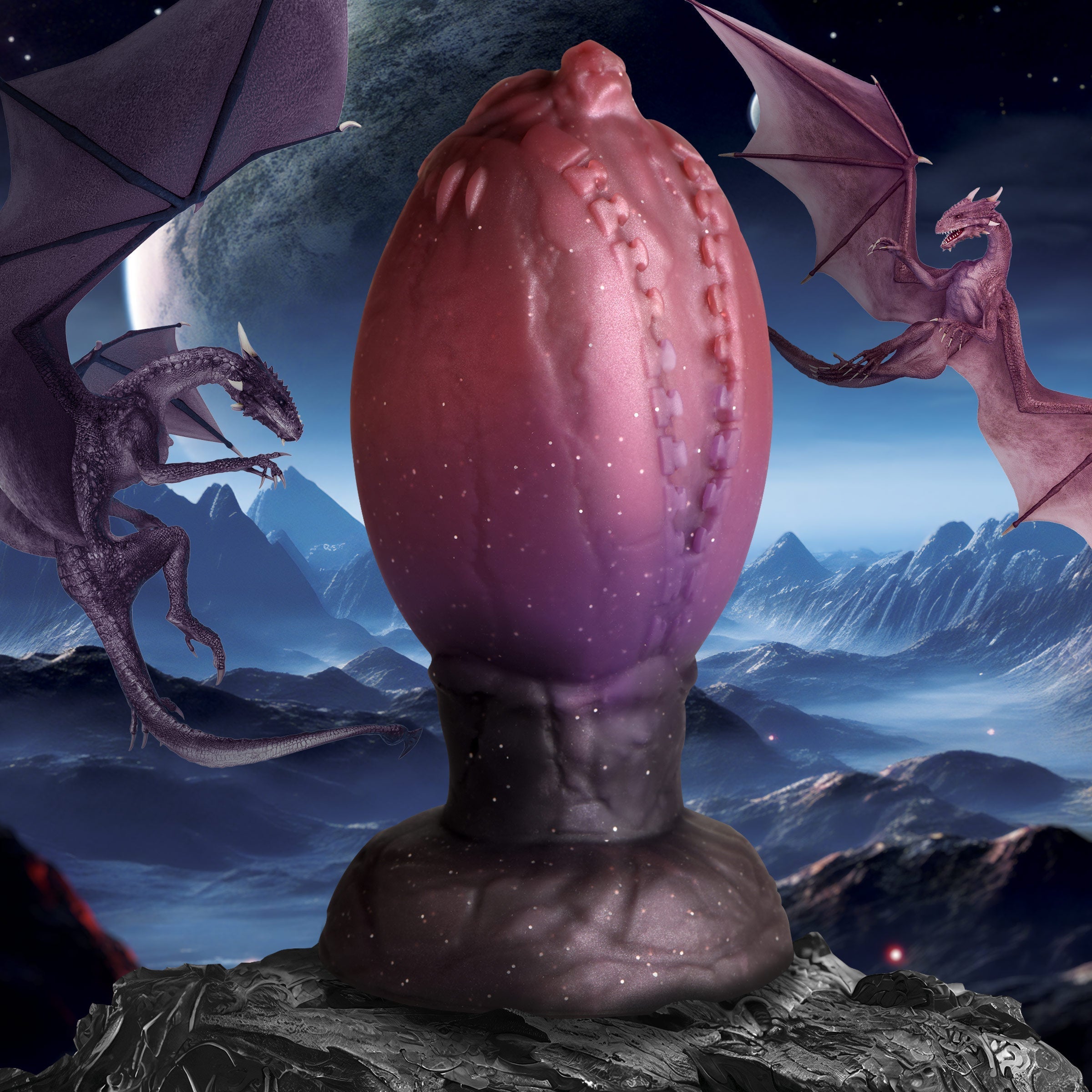 Illustration of a purple egg with dragon motifs for Dragon Hatch Silicone Egg