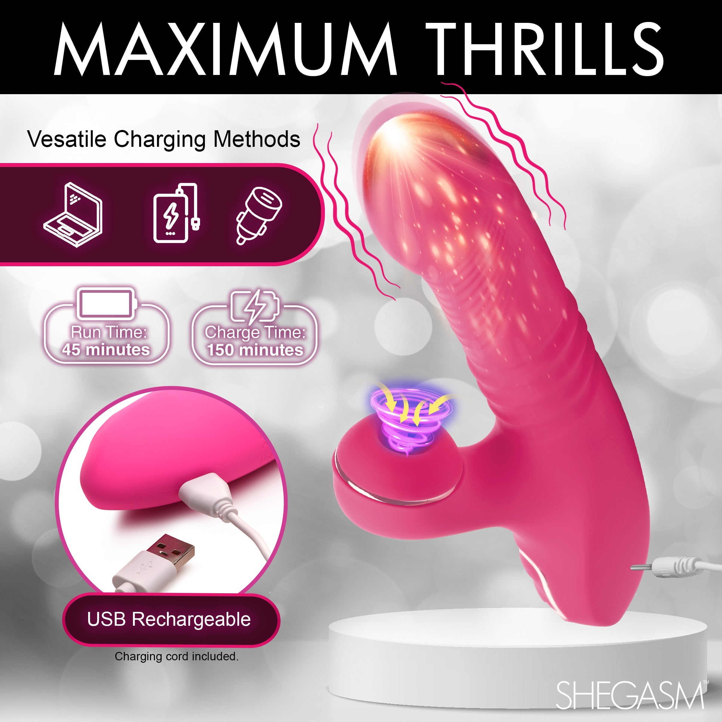 Pink Pro-thrust Rabbit Vibrator with multiple intensity settings