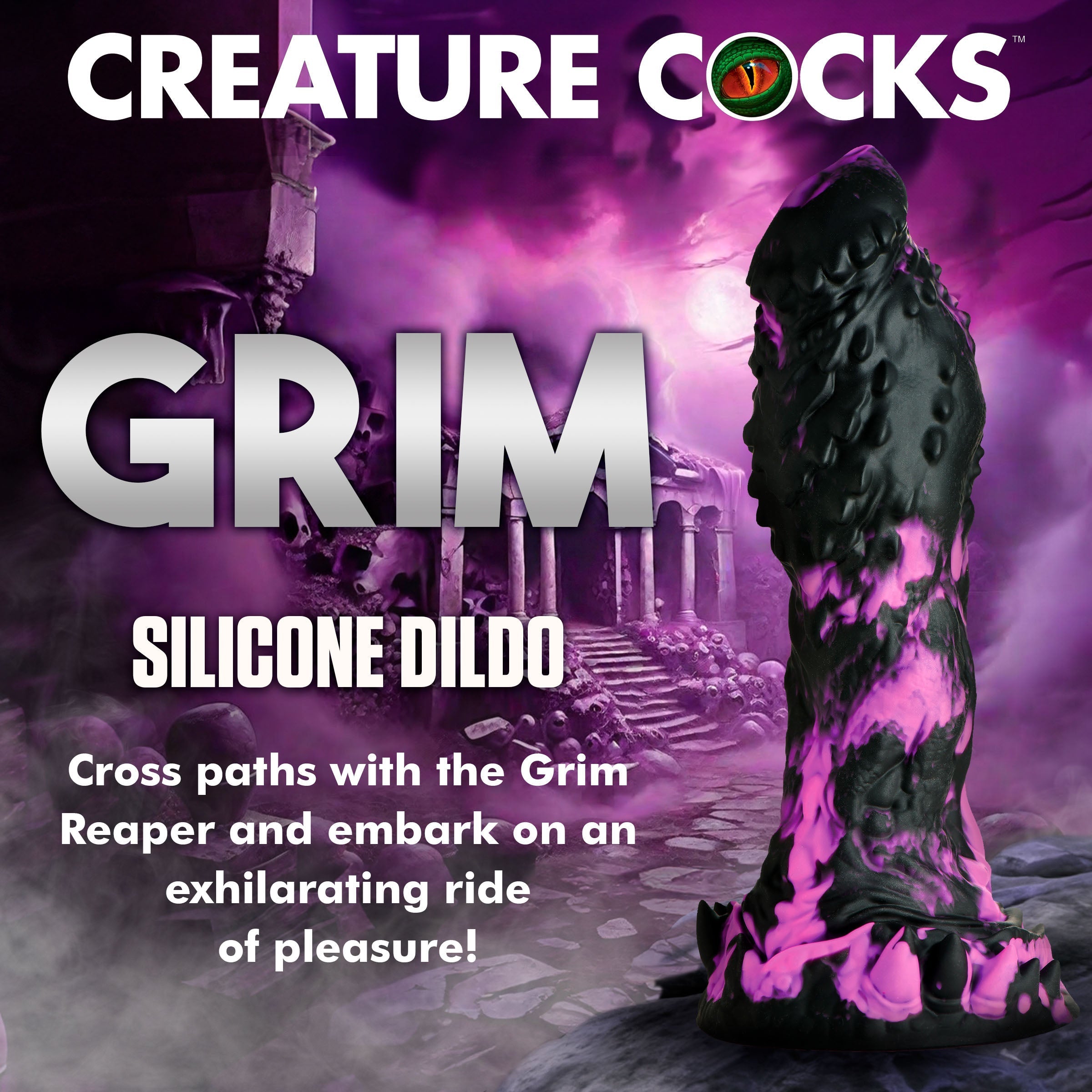 Advertisement for Grim Silicone Dildo by Creature Cocks