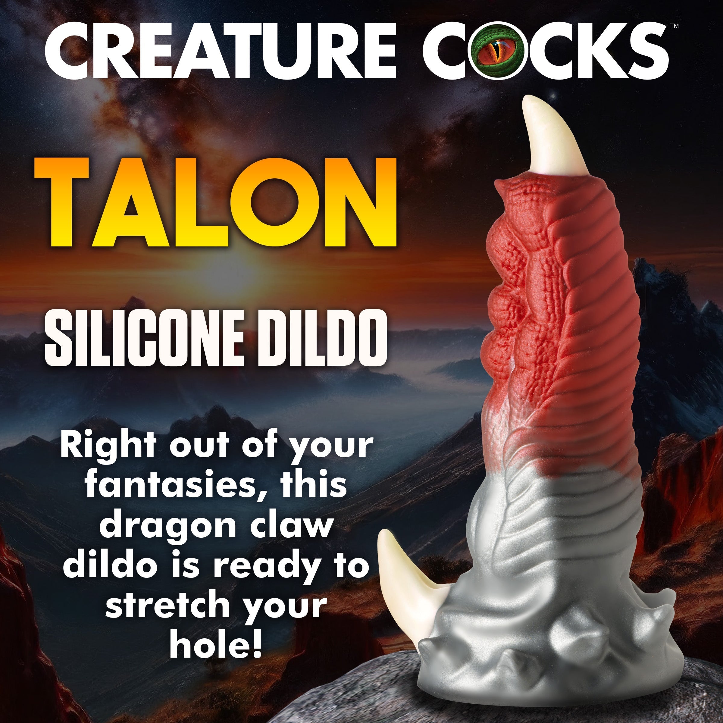 Detailed view of the Talon Silicone Dildo with dragon head tip