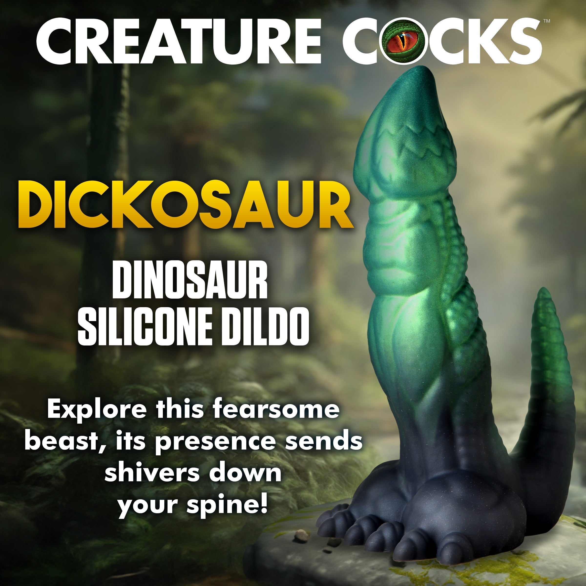 Silicone dildo with a dinosaur motif